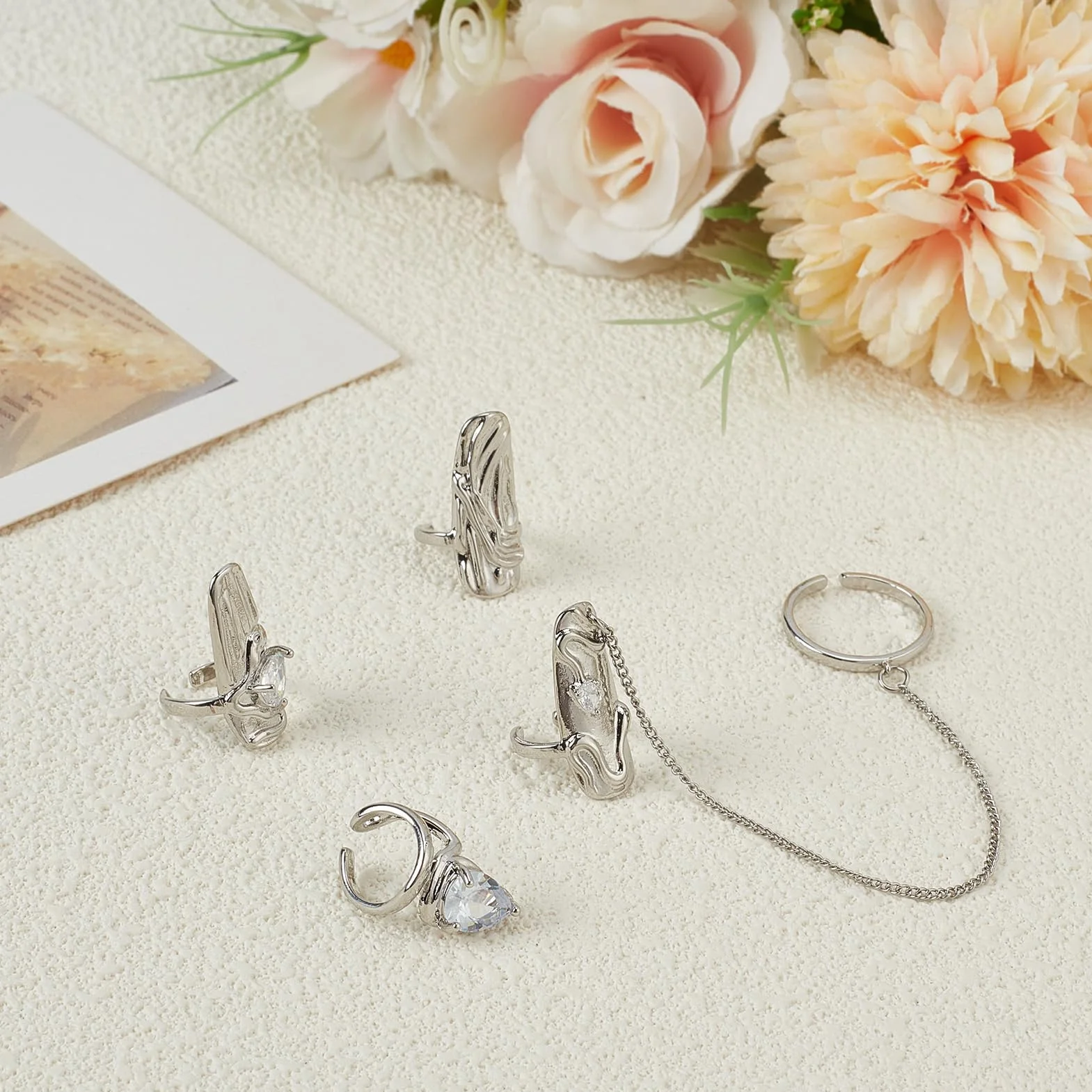 NICENEEDED 4 PCS Punk Silver Fingertip Protective Nail Ring Set Anneau D'Ongle à Ouverture Réglable pour Femme