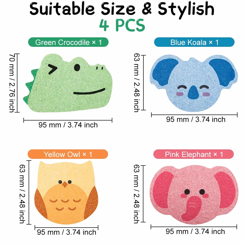 Éponges de Bain Lot de 4 Formes d'Animaux Naturelles pour Bébé