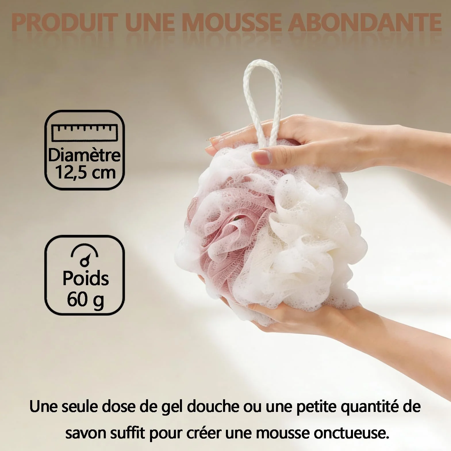 Lot de 4 éponges de douche exfoliantes en maille bicolores, loofah mesh sponge