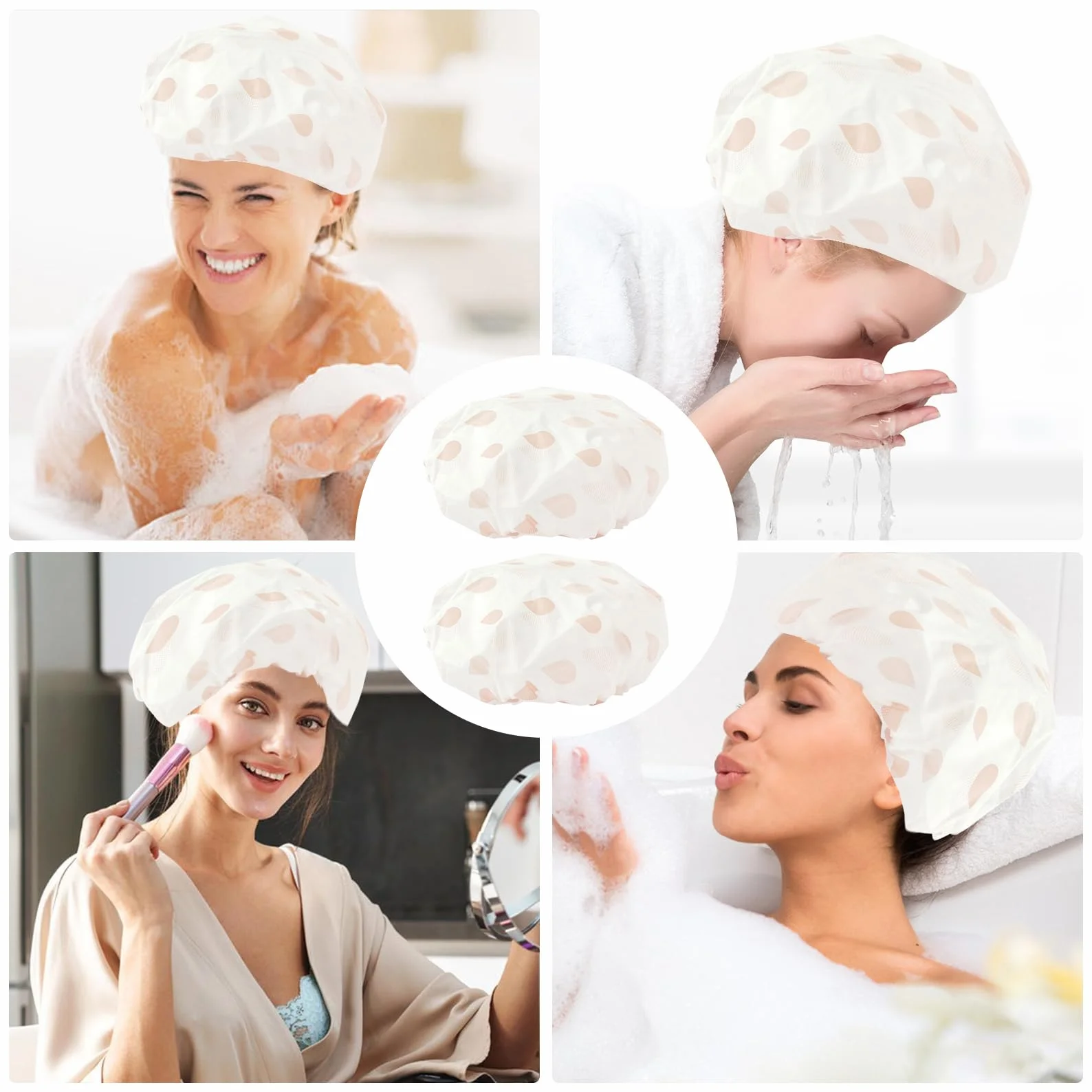 Bonnet de Douche Femme Impermeable Réutilisables 28 cm Shower Cap Plastique Écologique Rose