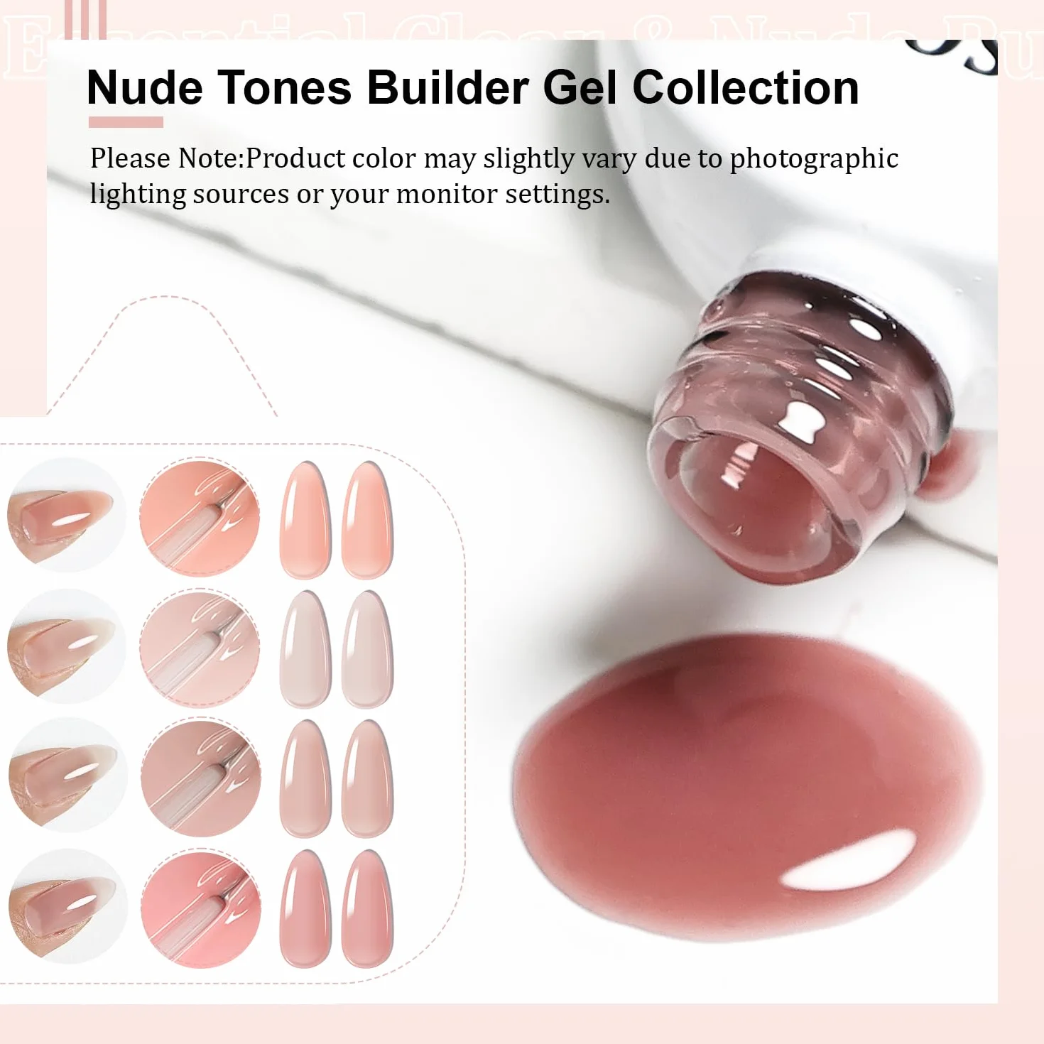 JODSONE Lot De 4 Boîtes Gel Construction UV 10ml Rose Nude Ongle Extension Modelage Renforcement