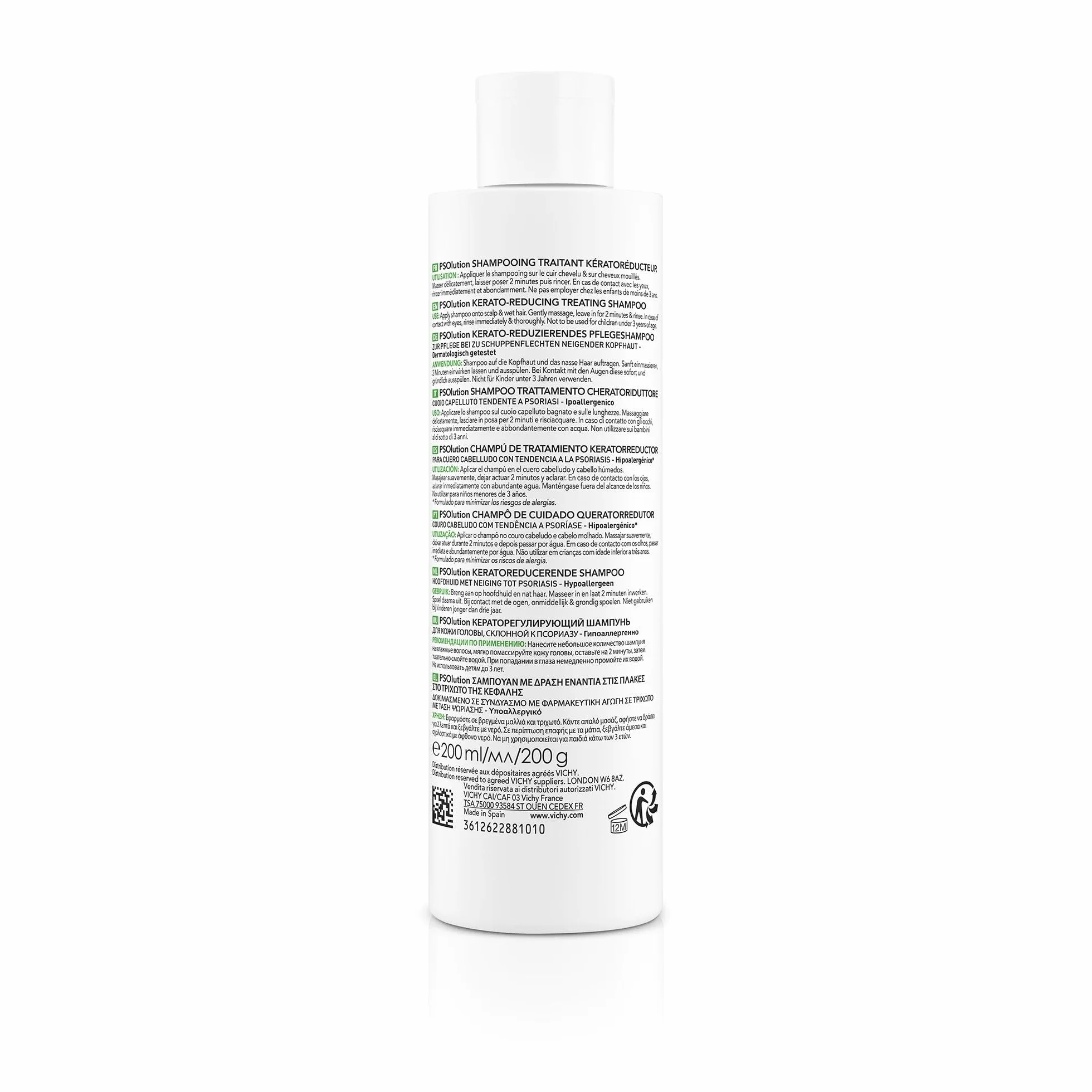 VICHY DERCOS PSOlution Shampooing Traitant Kératoréducteur Anti-Squames Anti-Démangeaisons Urée 5 % Acide Salicylique 2 % 200 ml
