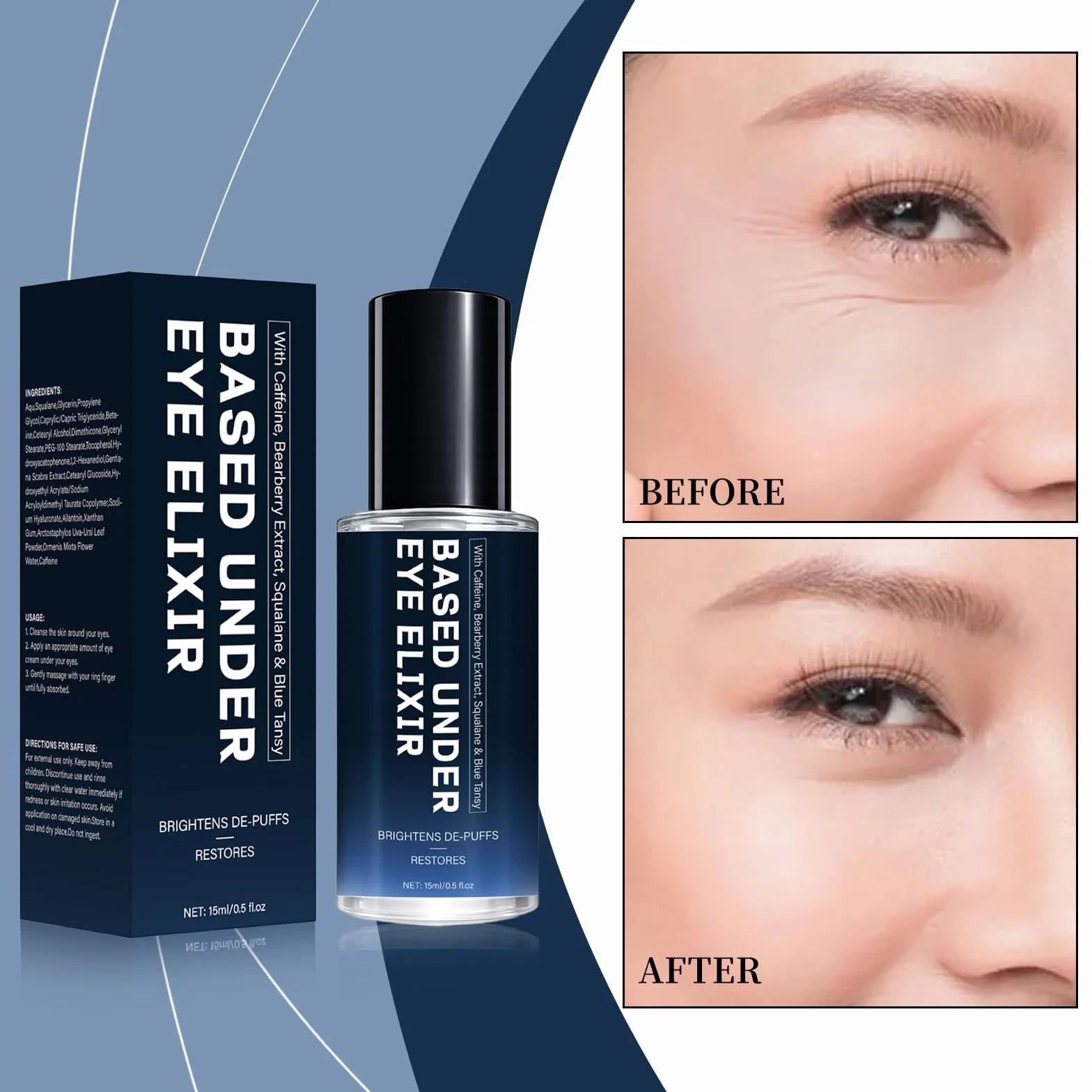 Sérum Visage Anti-Âge Action Rapide Under Eye Elixir Anti-Rides Fermeté Tonifiant Tous Types de Peaux Soin Anti-Âge des Yeux Contour des Yeux Lisse Hydratante 24h 3PC