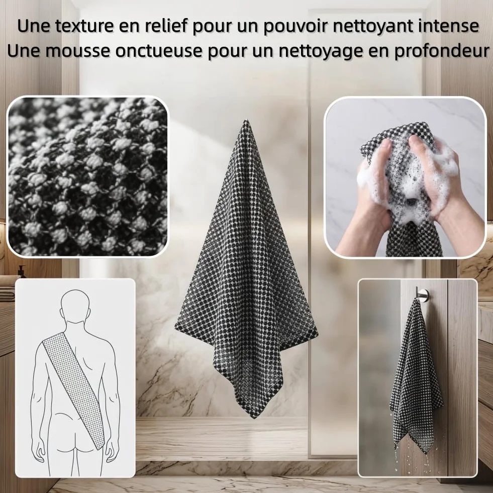 Ecovia Serviette Exfoliante 4pcs Douche Corps Séchage Rapide Peaux Sensibles Rugueuses Portable