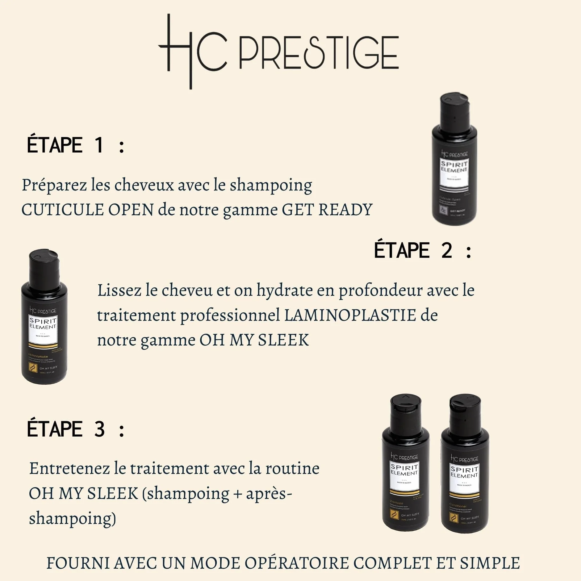 HC Prestige Kit Laminoplastie Oh My Sleek Lissage Pro Sans Fumée 4x100ml Kératine, Collagène, Protéines de Soie Sans Formol ni Acide Thio Made in France