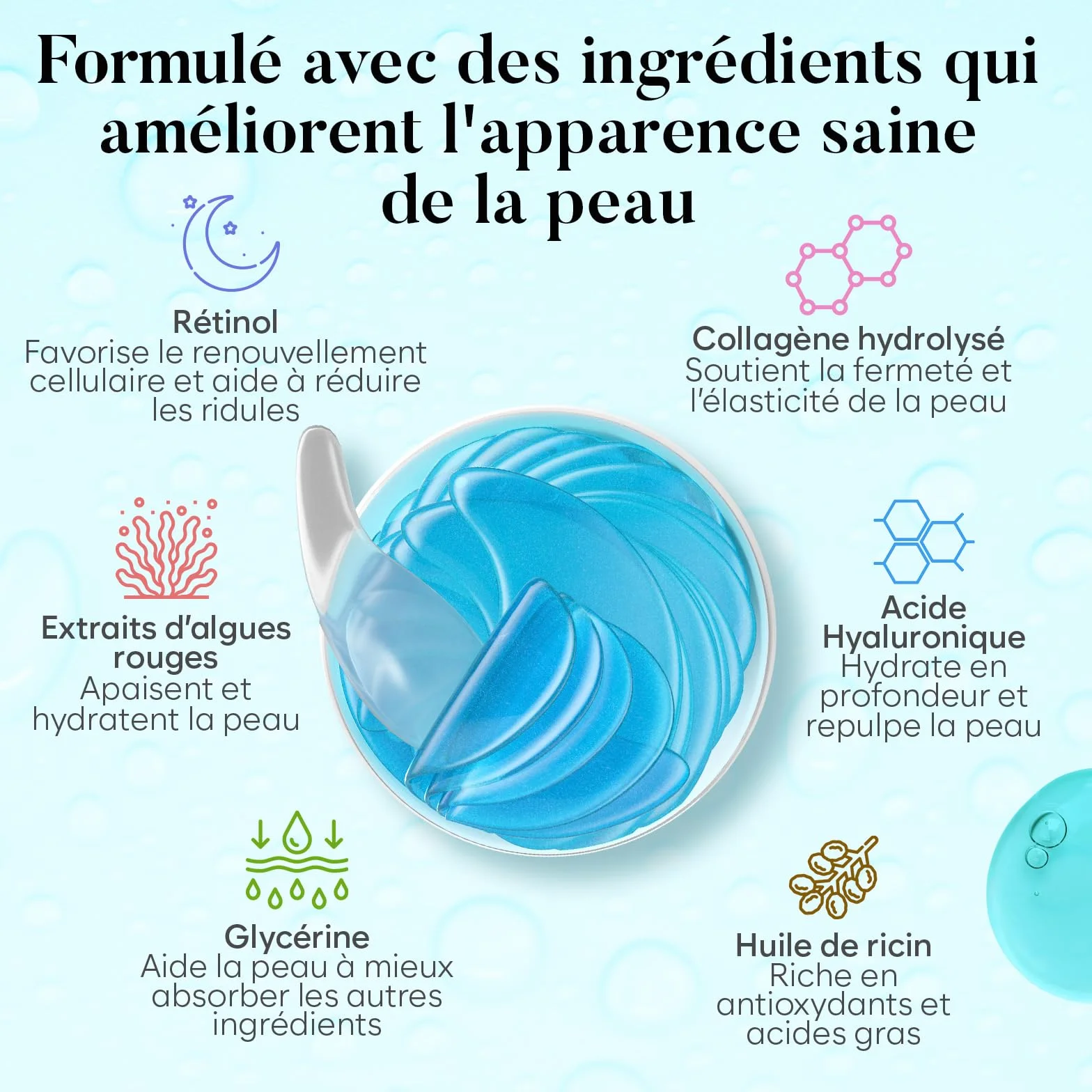 BLOOMORA Patch Yeux Anti Cernes avec Rétinol et Collagène, Masque Yeux éclaircissant Hydratation (30 paires)