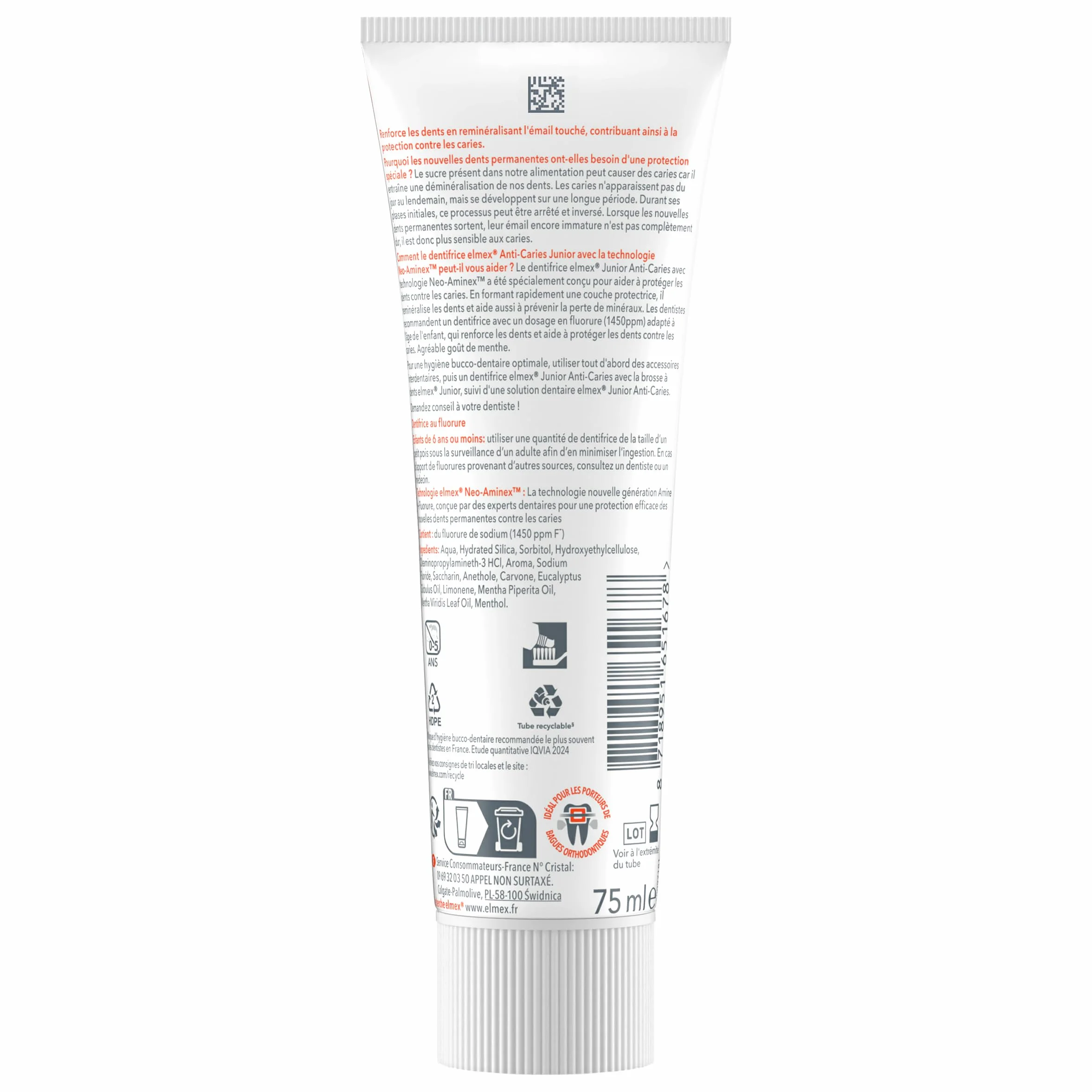 ELMEX Dentifrice Junior 6-12 ans 75 ml Protection Caries Enfant