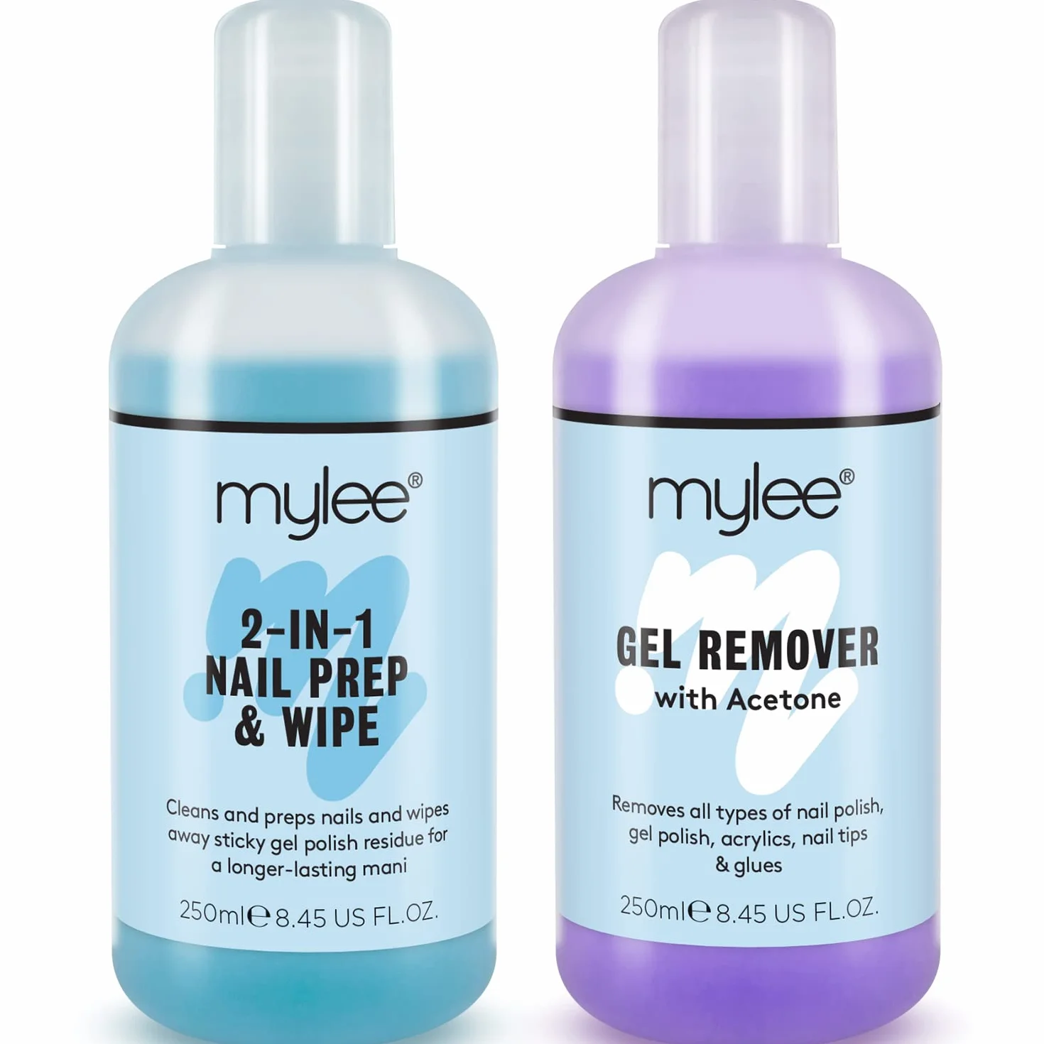Mylee Dissolvant professionnel à l’acétone Prép et nettoyant 2x250ml UV LED