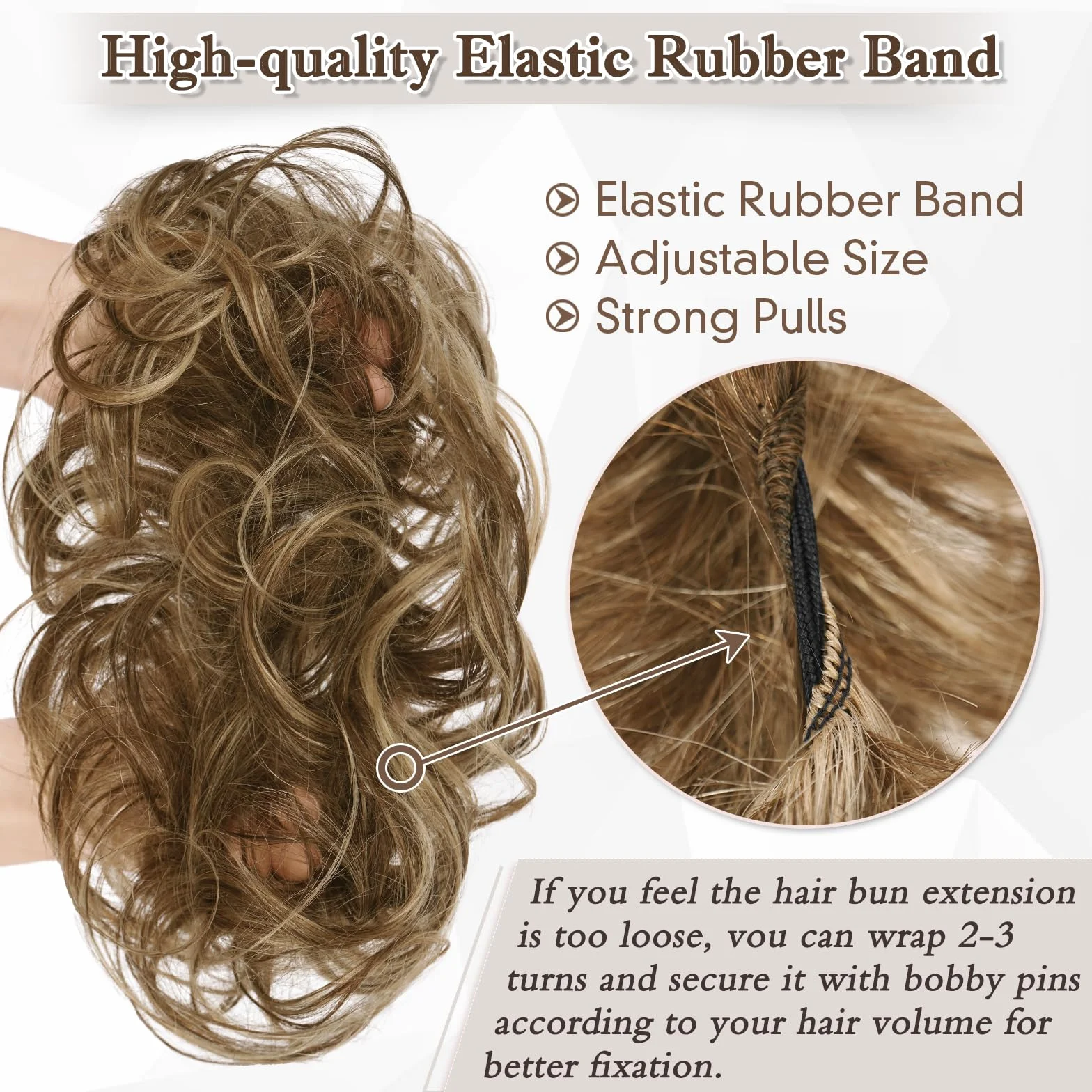 RUWISS Chignon Cheveux Humain, Faux Chignon Bouclés Ondulés Postiche Chignon Chouchou Cheveux Naturel pour Femme, 32g Blond Doré
