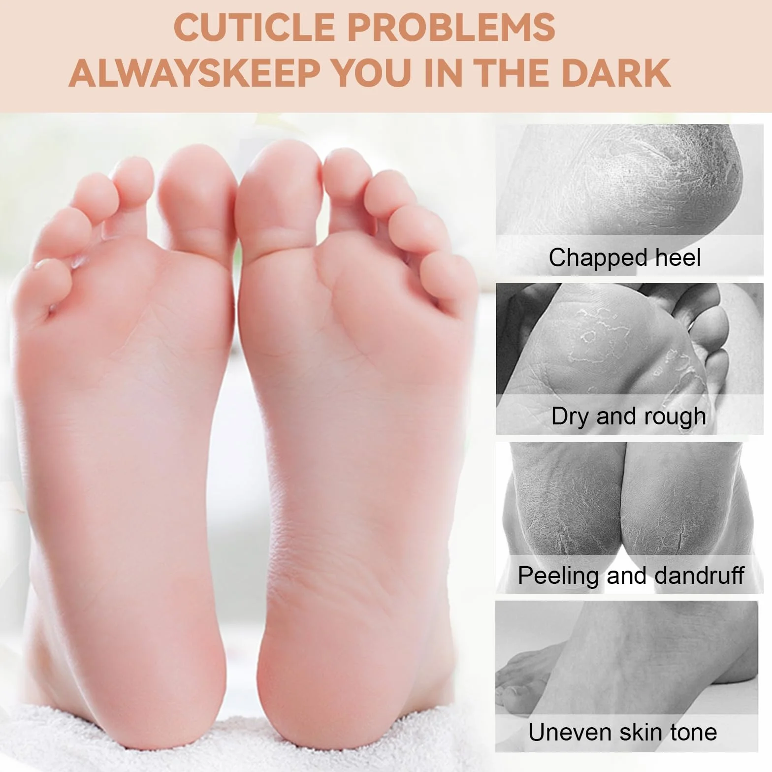 Chaussettes Hydratantes Pieds Secs Antidérapant Silicone Crevassés Peau Rugueuse Spa Beige