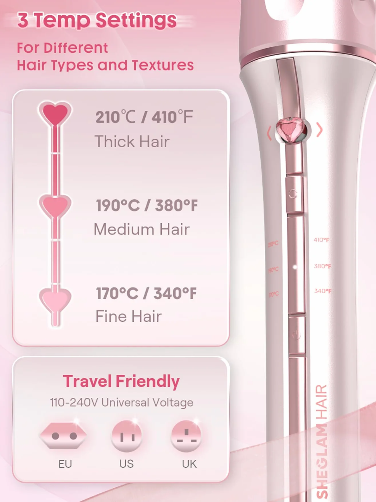 SHEGLAM Cupid's Charm One-Touch 25mm Fer à boucler automatique avec revêtement en céramique