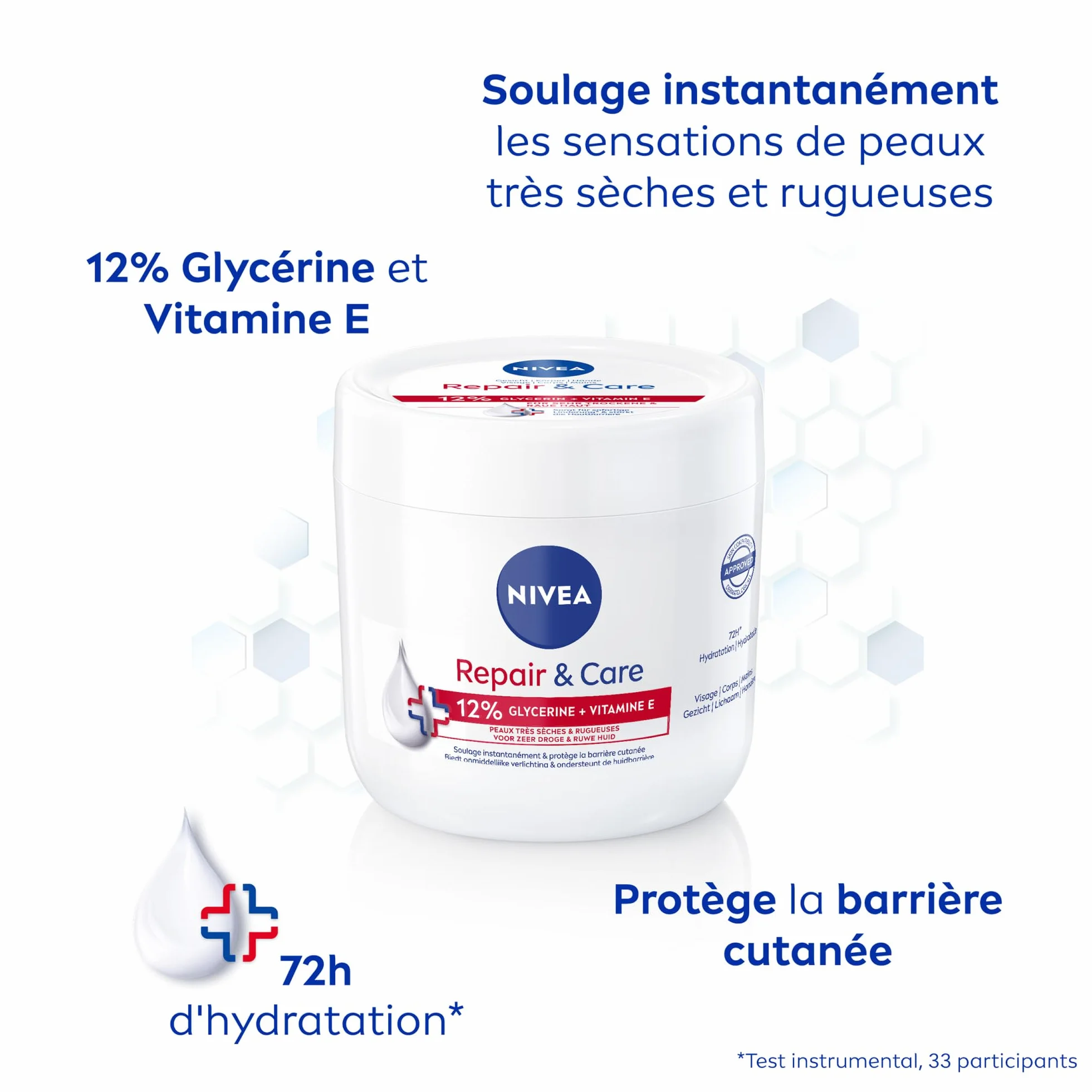 NIVEA REPAIR & CARE Baume Réparateur Visage Corps Mains Peaux Très Sèches 400 ml Crème Vitamine E Glycérine Soin Hydratant 72H