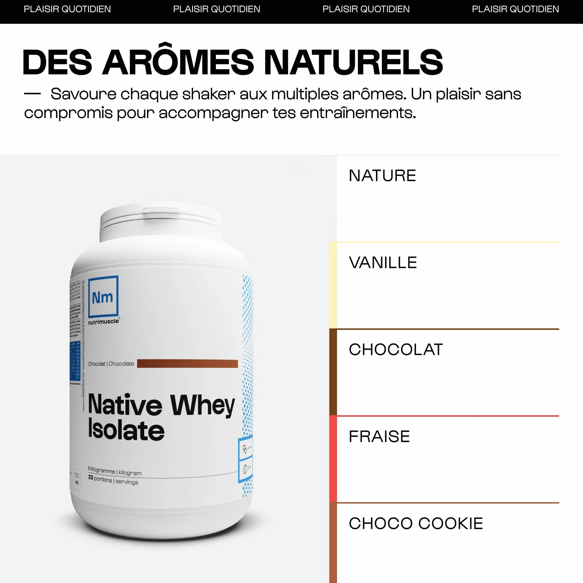 Nutrimuscle Isolat De Whey Native 1kg Vanille Lait Français 85% Protéines Whey Protein Musculation Prise de Masse Musculaire
