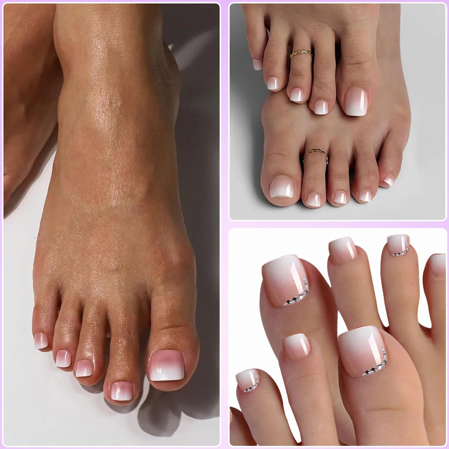 Faux Ongles Pieds 120 Pièces Carré Rose Gradient Capsule Americaine Ongle Artificiels Femmes Toe Nails Full Cover Press on Nails 12 Tailles
