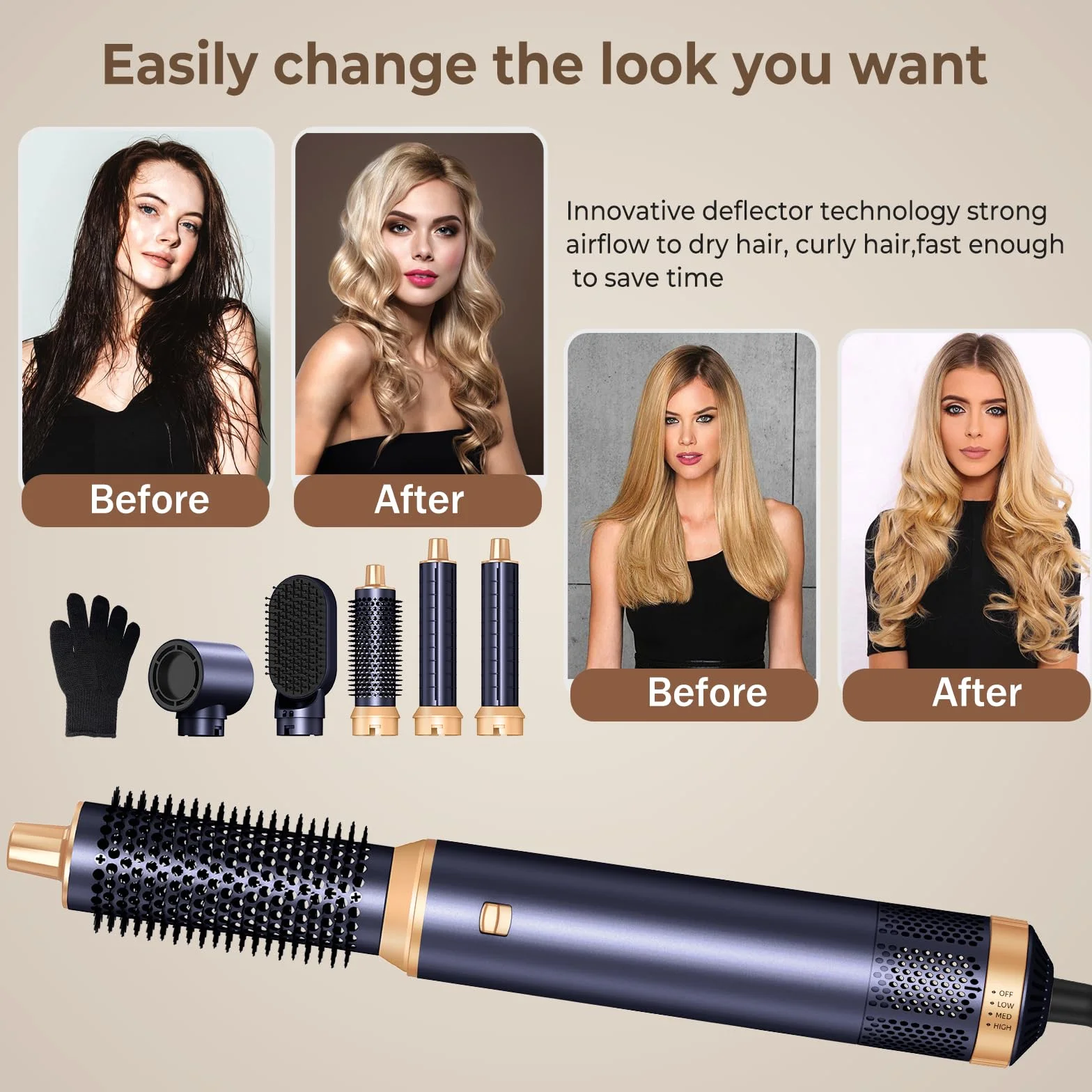 UKLISS Brosse Soufflante 5 en 1 Brosse Chauffante Brushing avec Seche Cheveux Bleu