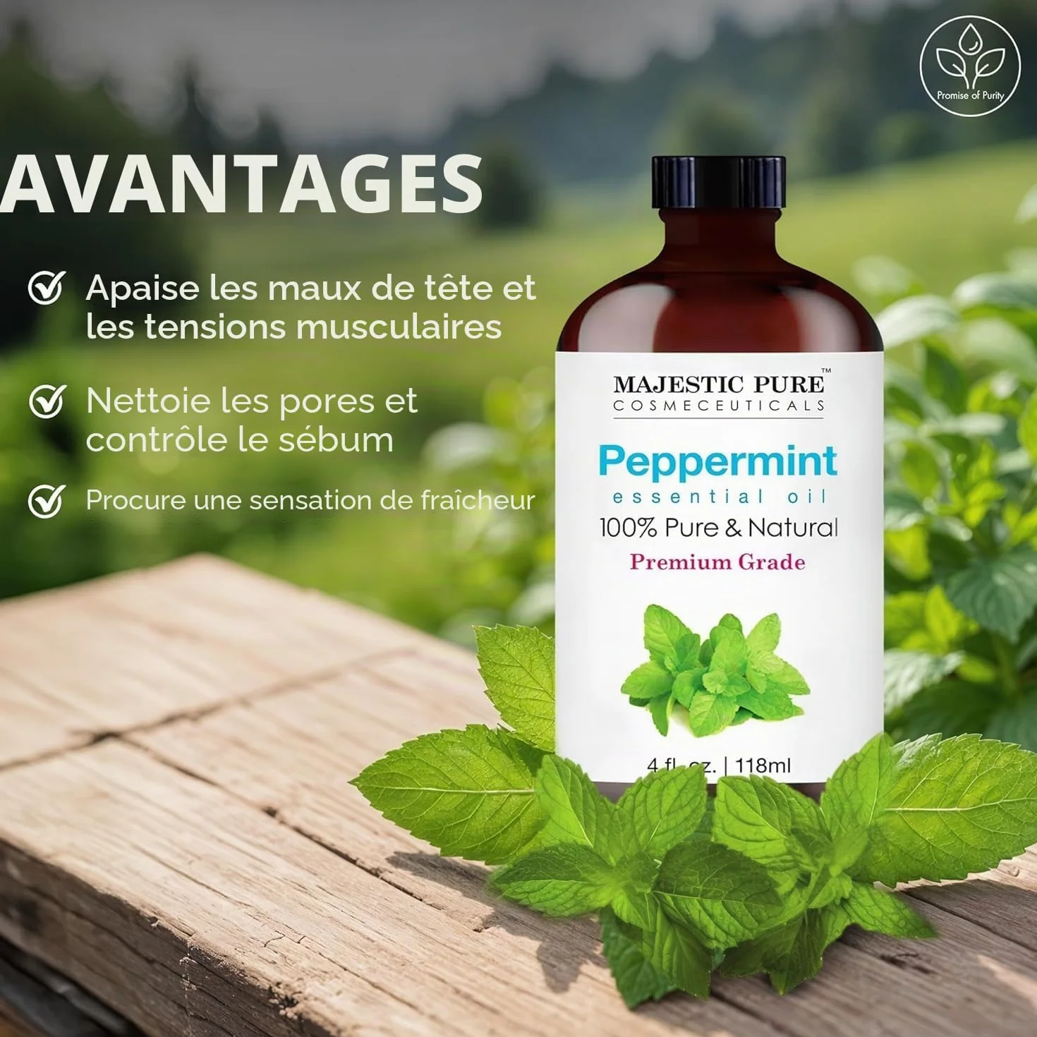 Majestic Pure Huile essentielle de menthe poivrée 118 ml pure et naturelle pour diffuseurs savons bougies