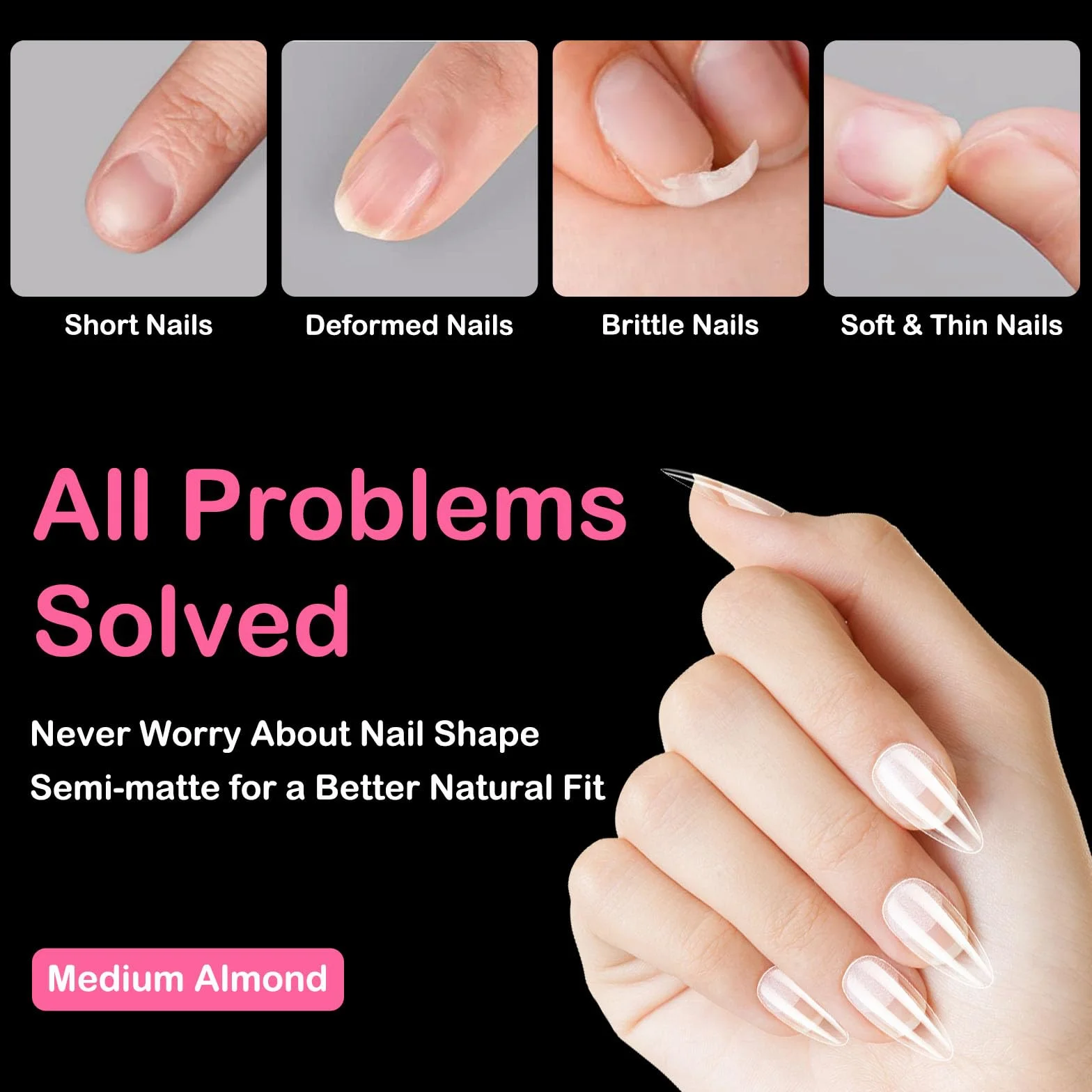 Capsule Americaine Ongle Amande 550 Pièces 11 Tailles Faux Ongles Gel Couverture Complète Semi Givré Manucure