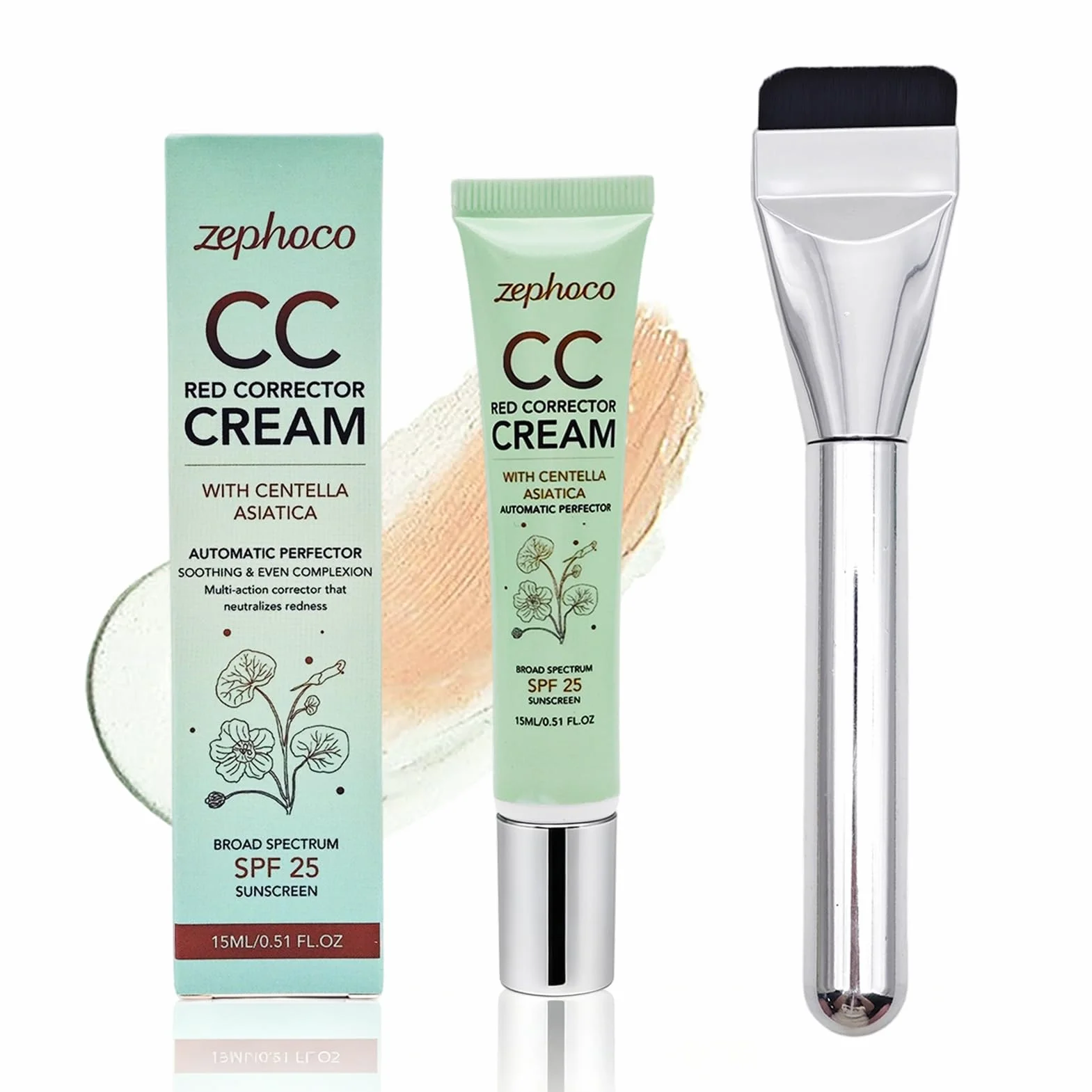 Crème Correctrice Centella Asiatica SPF 25 Anti-Rougeurs 15ml avec Pinceau Fond de Teint Cosmétiques Coréens
