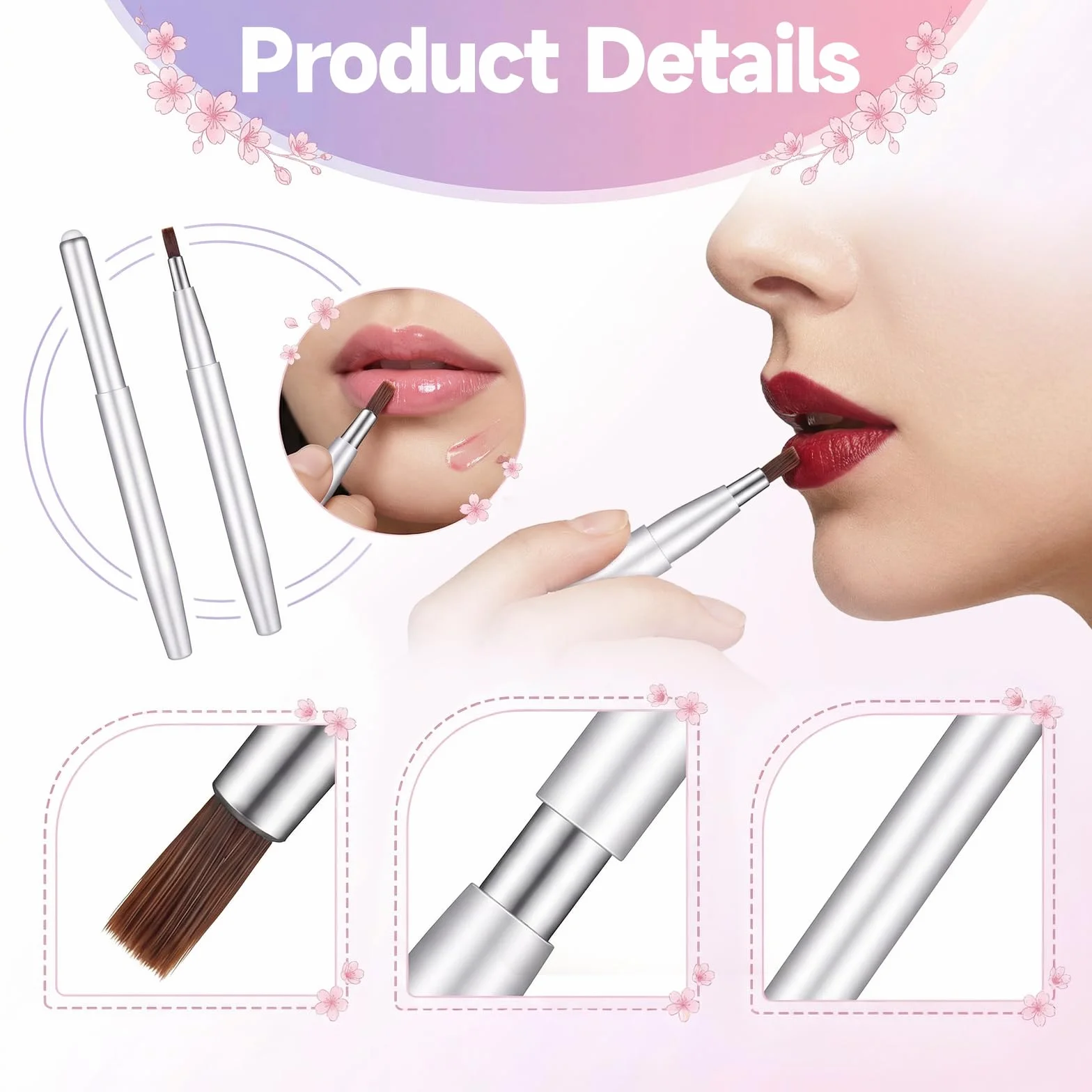 Pinceaux à lèvres rétractables lot de 2 avec capuchon applicateur plat pour rouge à lèvres gloss