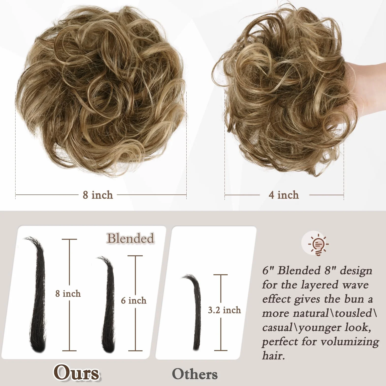 RUWISS Chignon Cheveux Humain, Faux Chignon Bouclés Ondulés Postiche Chignon Chouchou Cheveux Naturel pour Femme, 32g Blond Doré