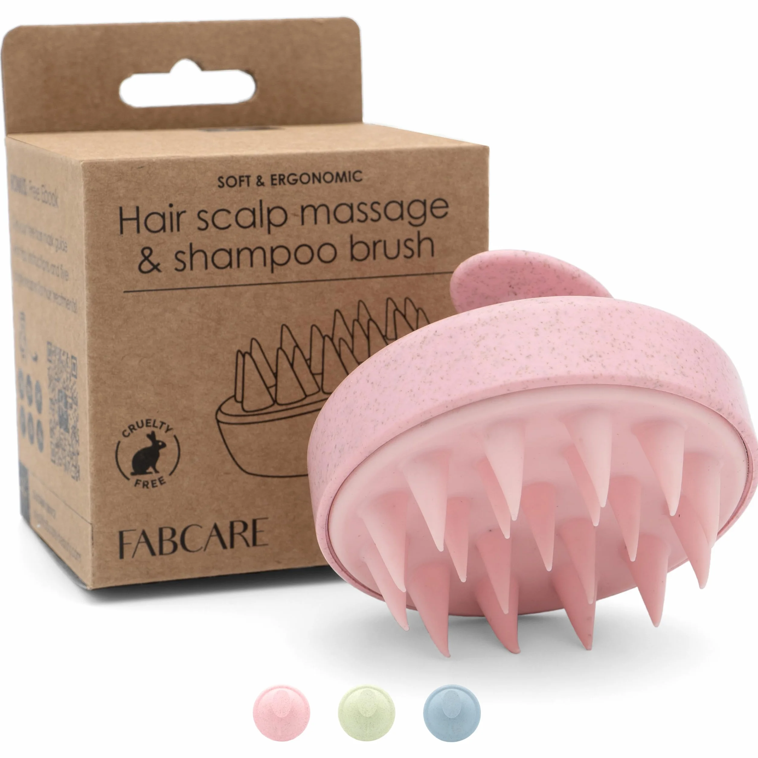 FABCARE Brosse Cuir Chevelu Masseur Pousse Cheveux Paille de Blé Silicone Gommage Humides Secs Circulation Sanguine Stimulation Massage (Rose)