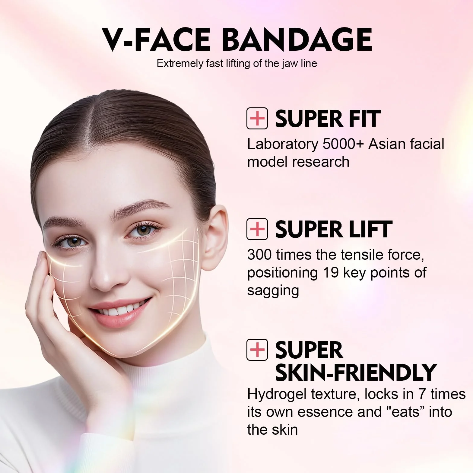 Masque Visage Réutilisable en V, Gaine Amincissante Double Menton, Lifting Visage Raffermissement, Rose