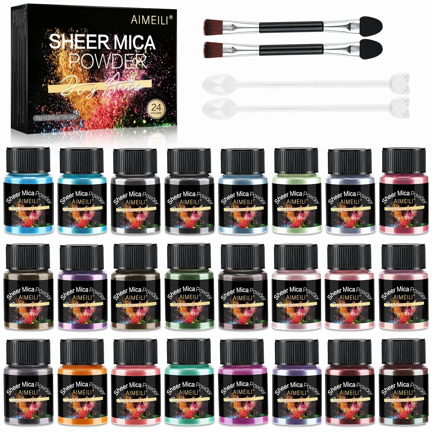 AIMEILI Poudre de Mica 24 Couleurs, Paillettes Fines pour Résine Époxy, Nail Art, Maquillage, Bougie, Savon