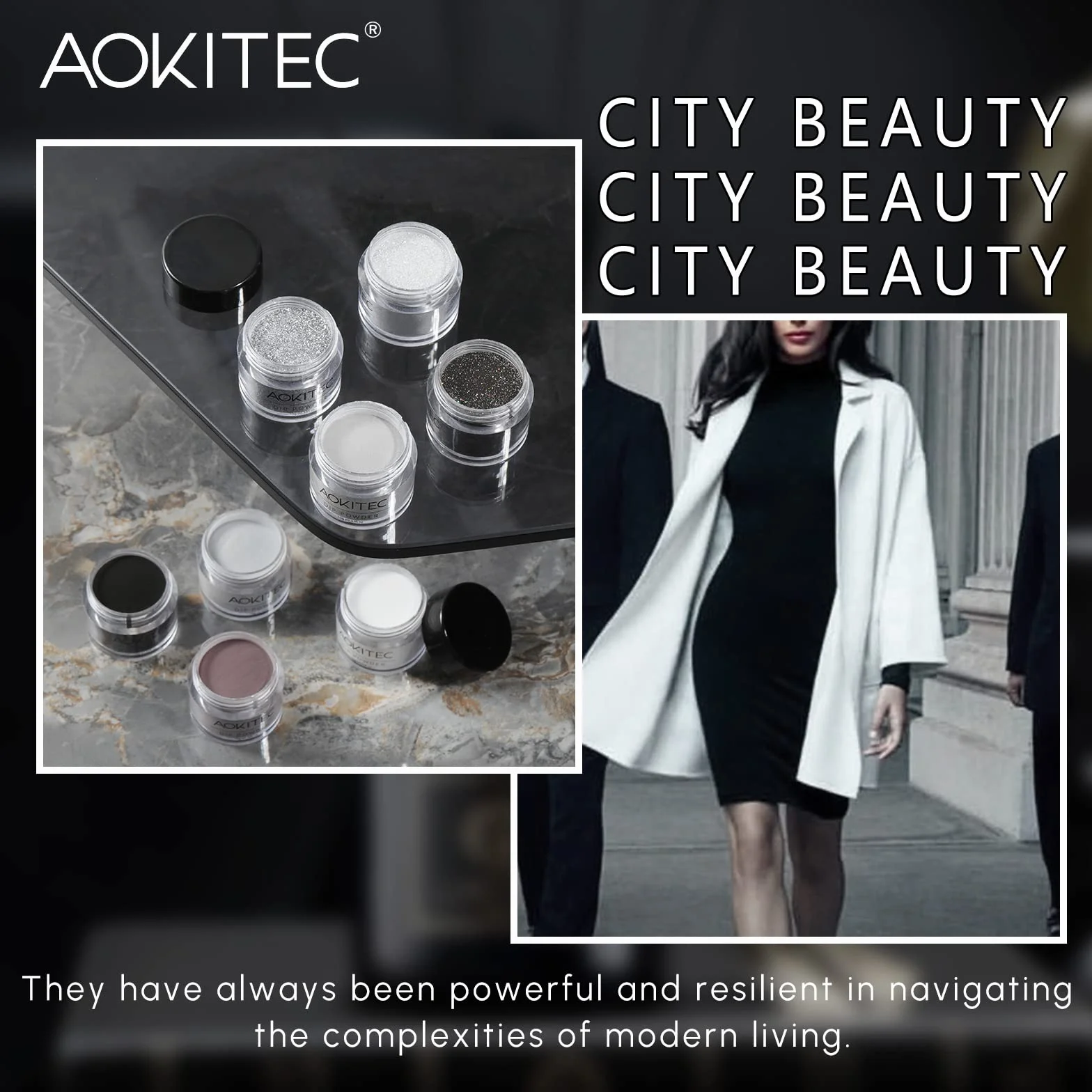 Aokitec Kit de Poudre à Ongles 14Pcs 8 Couleurs Noir Blanc Paillette Acrylique avec Pinceau Nail Art Manucure