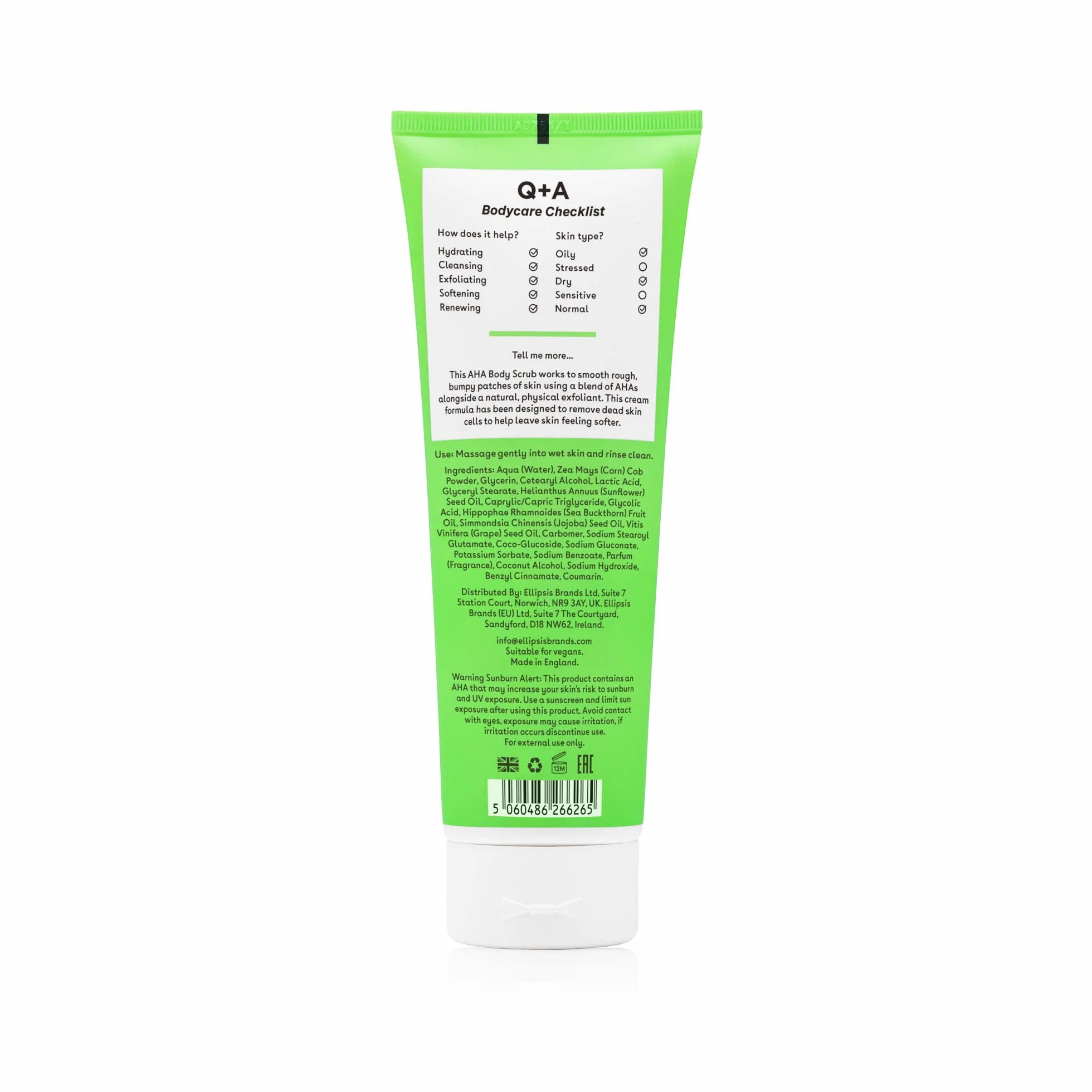 Q+A Gommage Exfoliant aux AHA 250ml acide lactique acide glycolique exfoliants physiques
