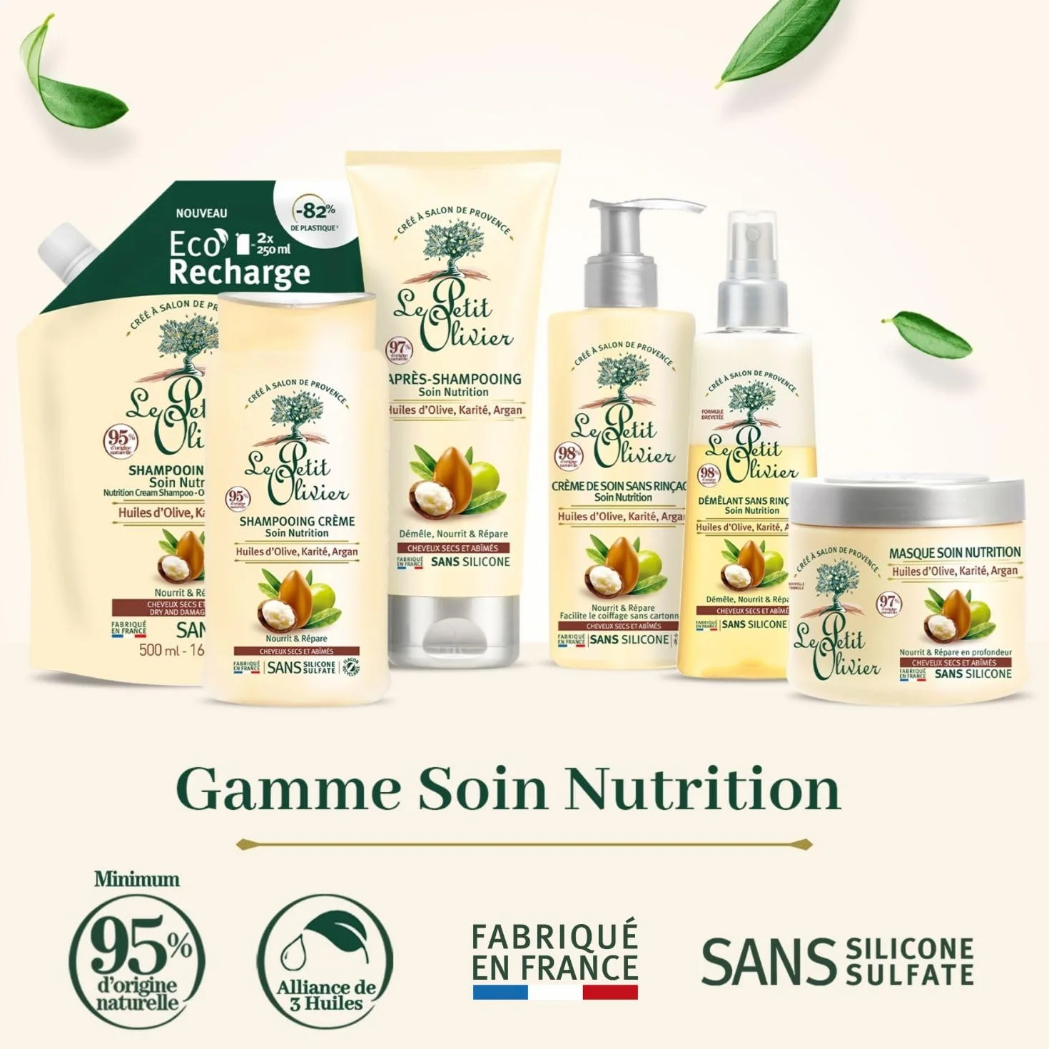 LE PETIT OLIVIER Spray Démêlant Soin Nutrition 150 ml Sans Rinçage Cheveux Secs Abîmés Sans Silicone Fabriqué en France