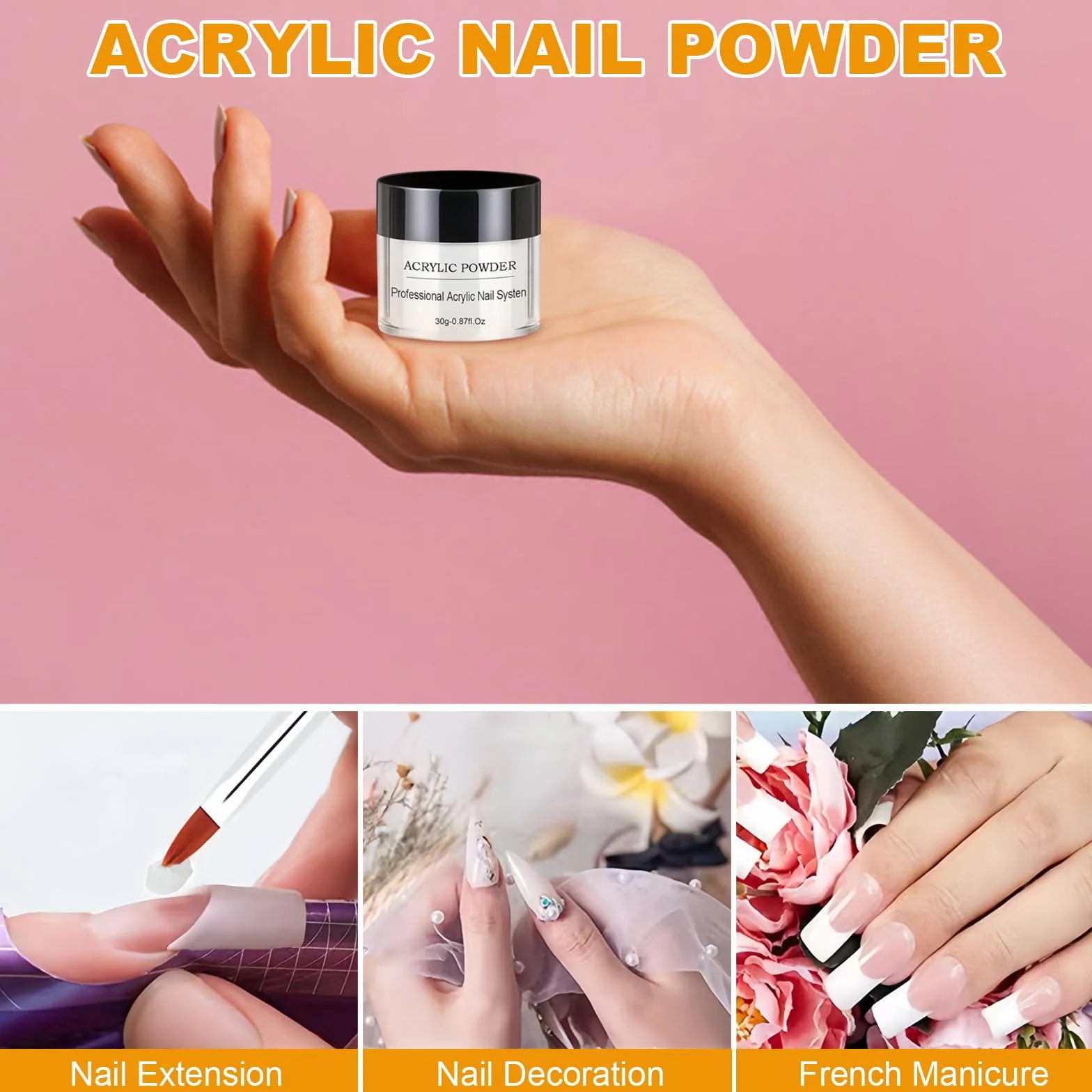 Poudre Acrylique pour Ongles Professionnelle Extension Acrylique Sculpture 3D Claire Débutants Sans Lampe