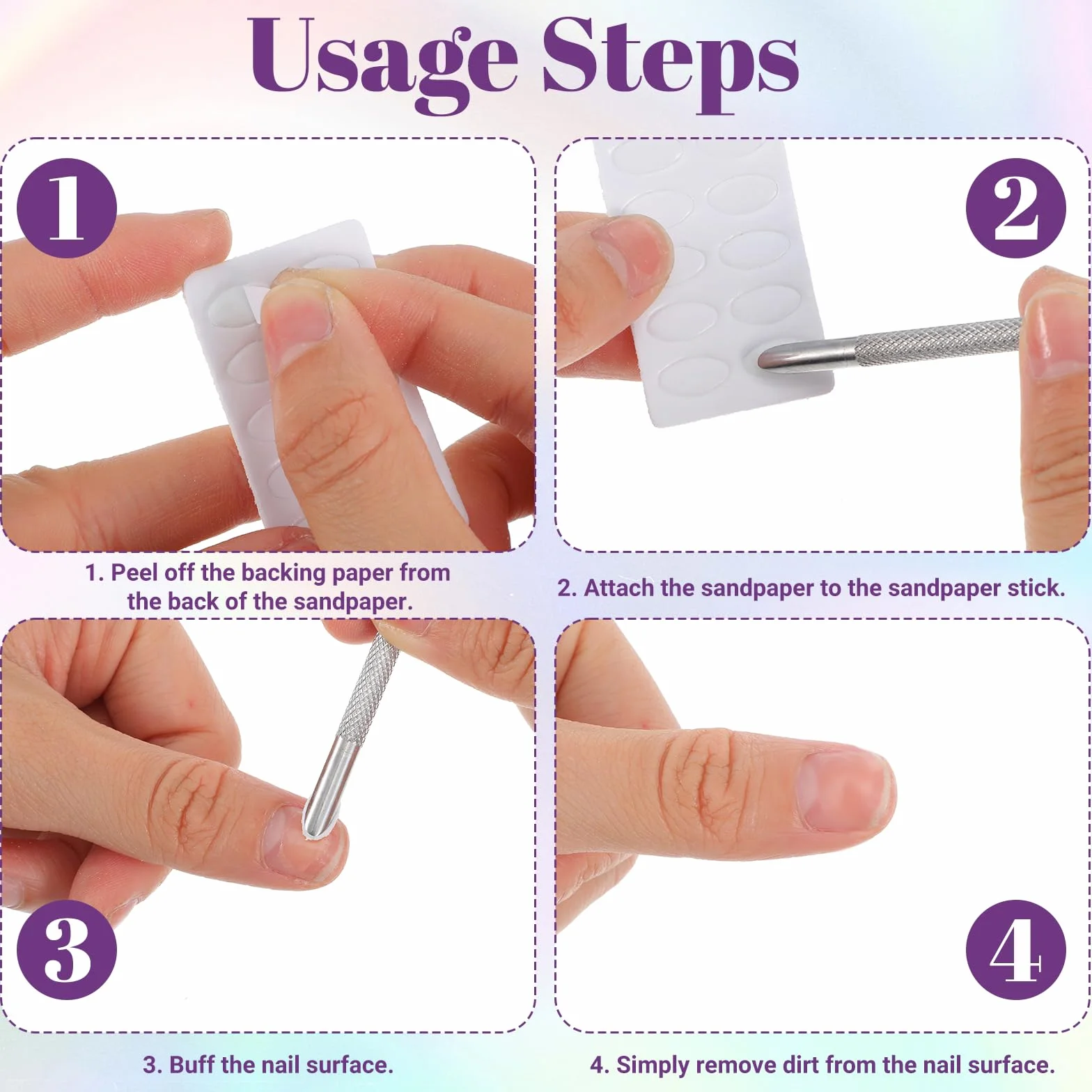 TIESOME Repousse-cuticules double extrémité avec 10 feuilles papier de verre dissolvant vernis à ongles outil professionnel manucure pédicure argenté