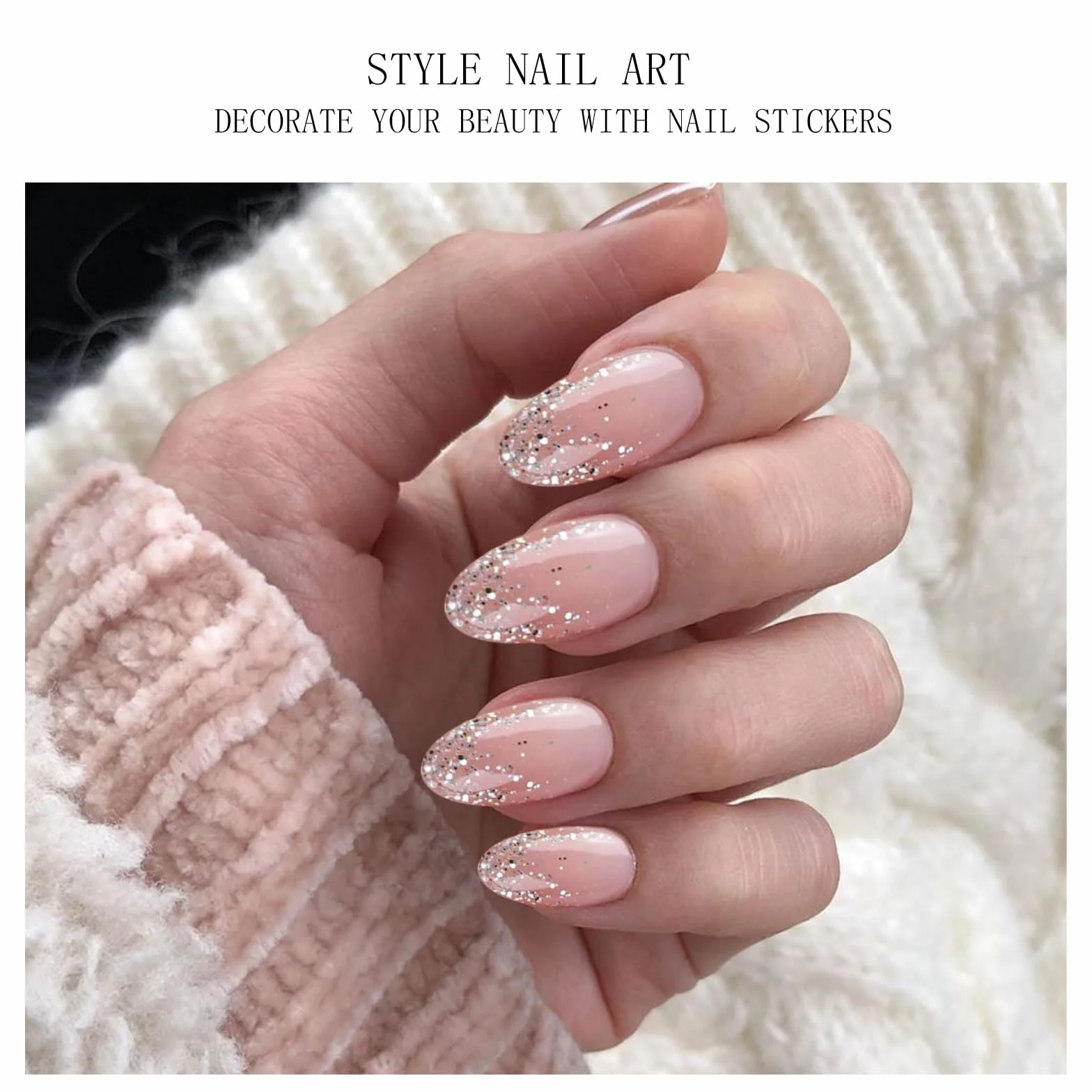 Autocollant Ongles Gel UV Paillettes Rose Clair Nail Art Stickers Semi-durci Deco Ongle Design Manucure