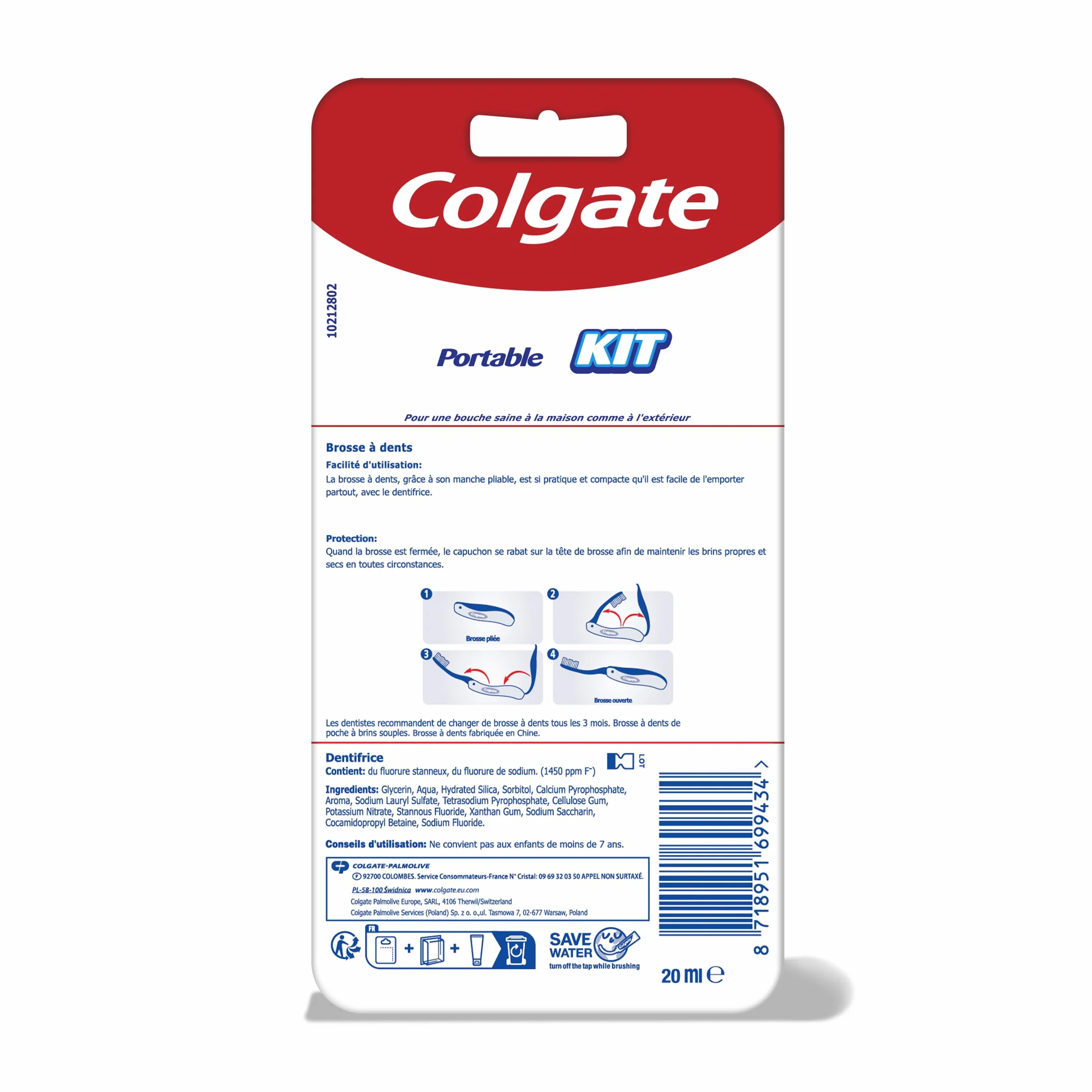 COLGATE Kit de Voyage Brosse à dents souple Dentifrice 20ml