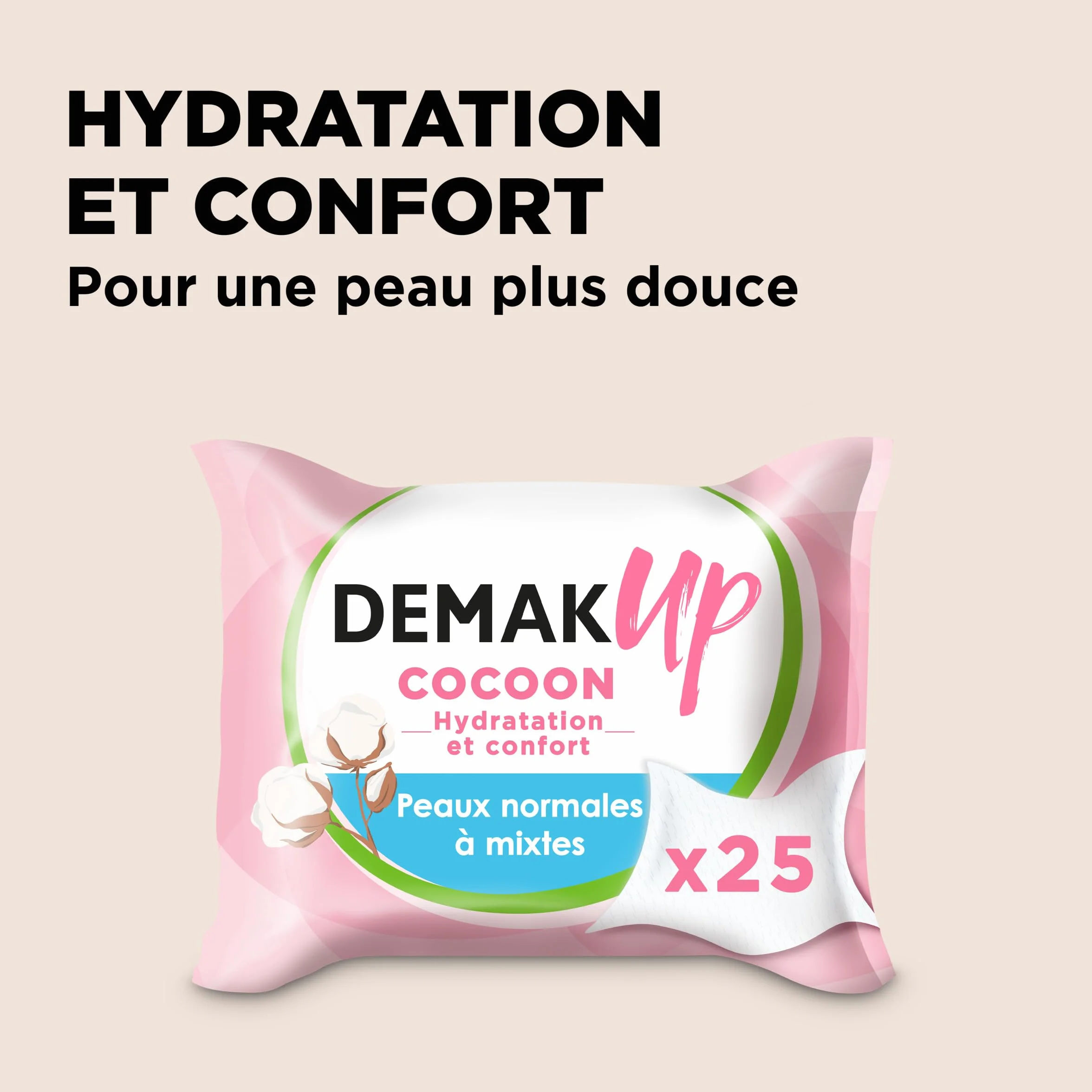 Demak'Up Cocoon Lingettes à démaquiller Peaux Normales Mixtes 75 Lingettes