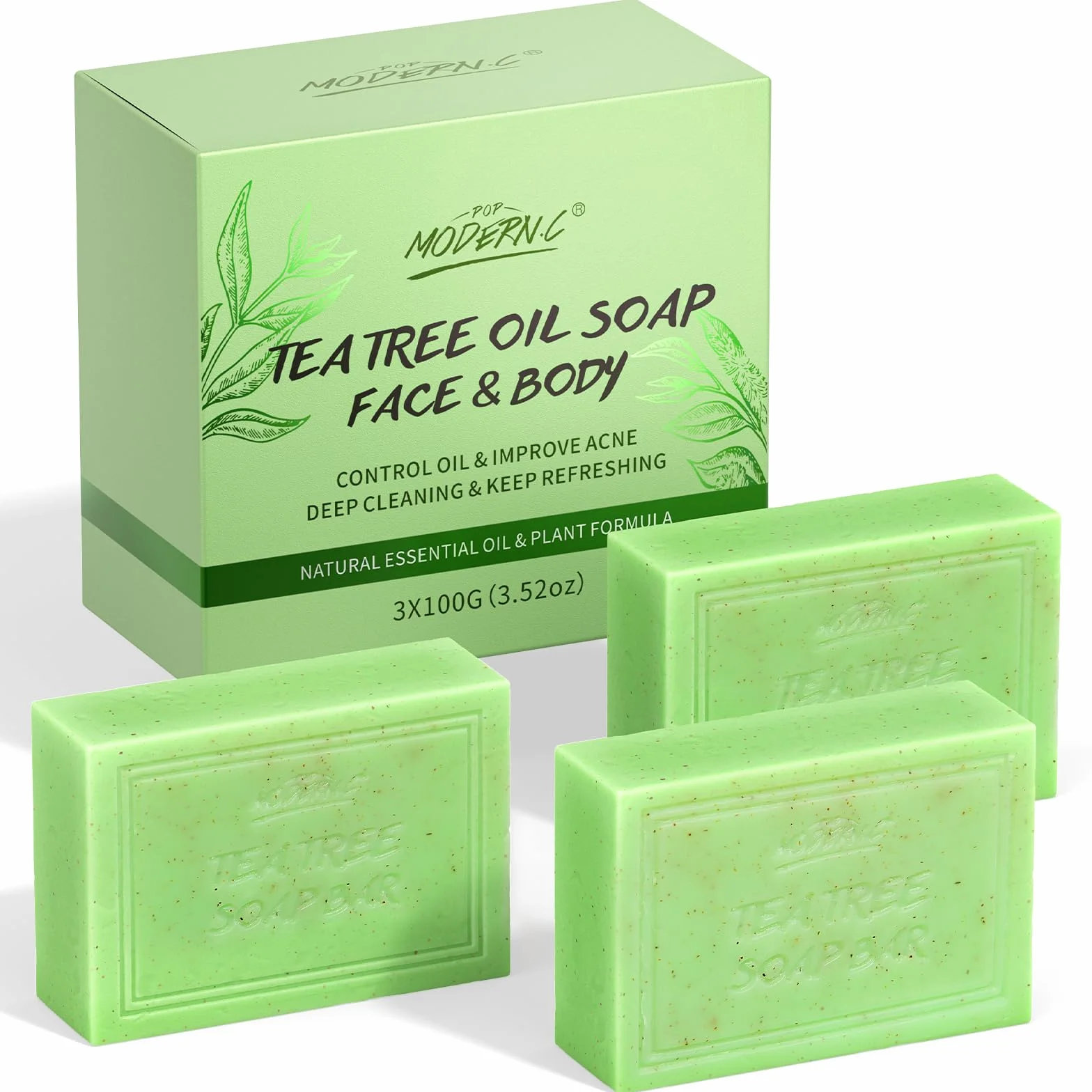 Savon à L'Huile d'Arbre à Thé 3x100g Naturel Contre Mycoses Cutanées, Transpiration, Odeurs, Démangeaisons, Acné, Pied d'Athlète
