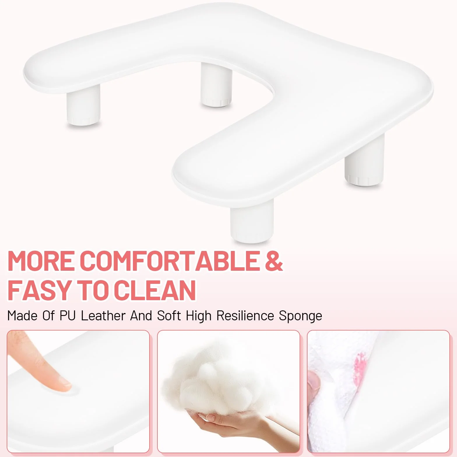 Forme du U Repose Main – Main pour Manucure,Main pour Manucure Professionnel,Accoudoir réglable en hauteur en cuir PU antidérapant,idéal pour les technicien(ne) s ongulaires – Blanc