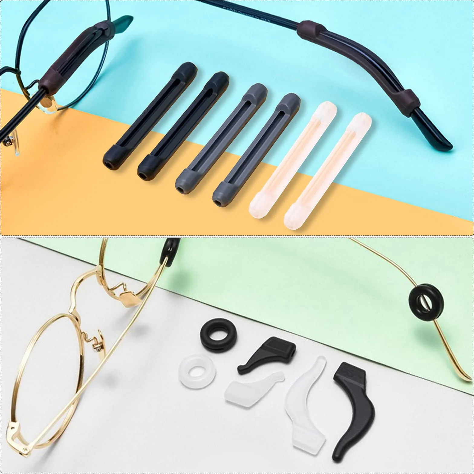 Retenues de Lunettes en Silicone 26 Paires, Supports Protecteurs Anti-Dérapants, Embouts de Crochet, Coussinets de Nez pour Lunettes de Soleil