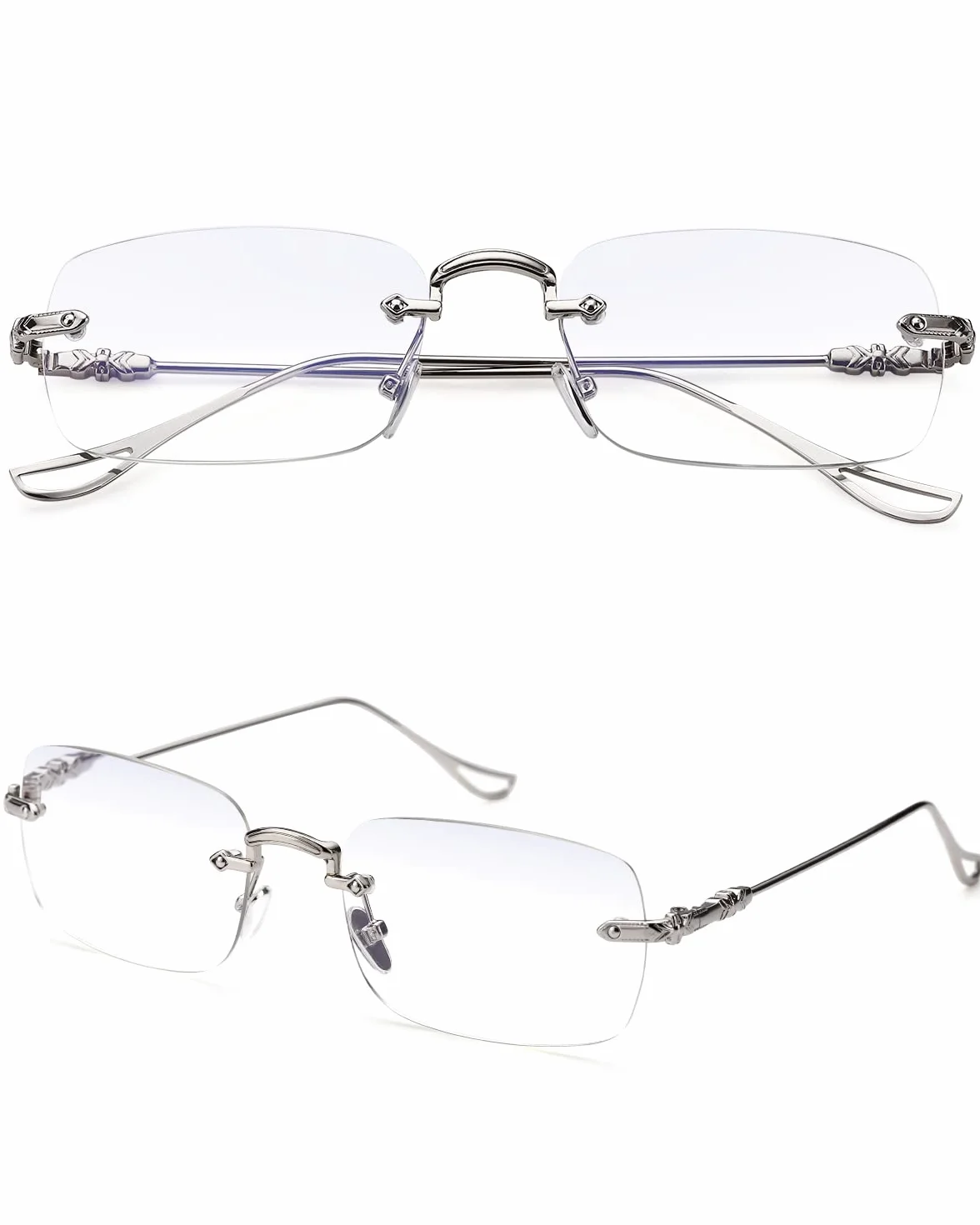 TERAISE lunettes de lecture en métal sans cadre blocage lumière bleue ordinateur confortable