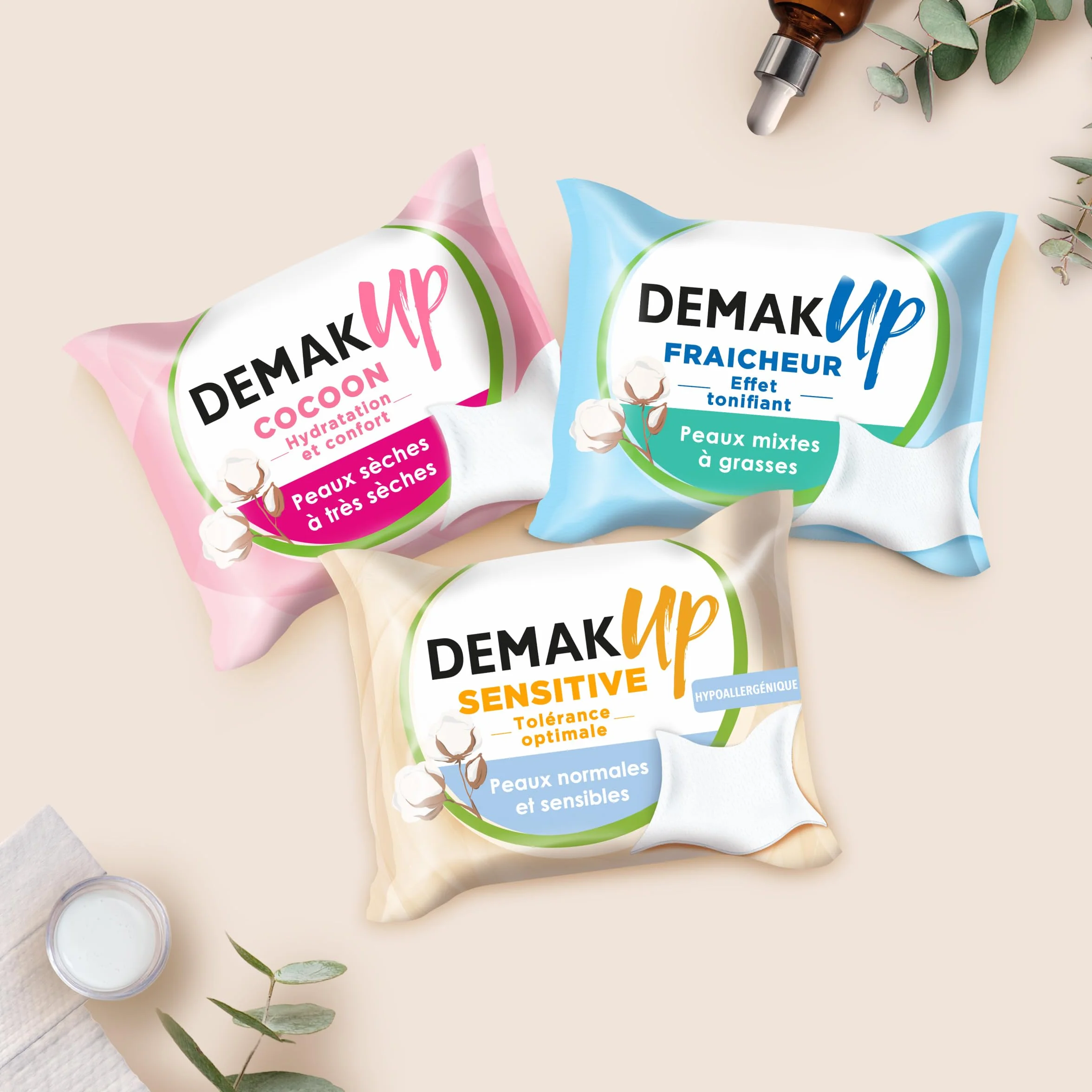 Demak'Up Sensitive Lingettes à démaquiller Visage Yeux Peaux Normales Sensibles 3x23
