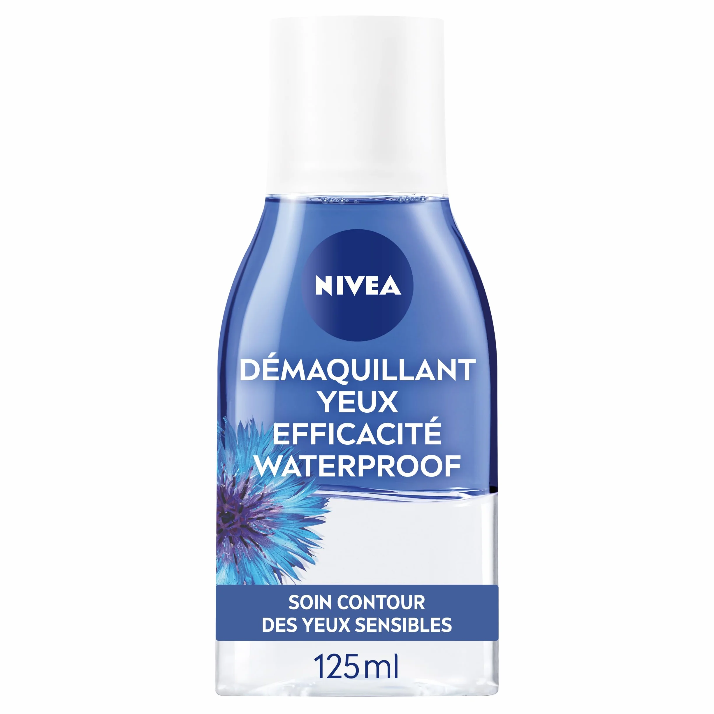 NIVEA Démaquillant Yeux Double Action au Bleuet 125 ml Nettoyant Visage Peaux Sensibles