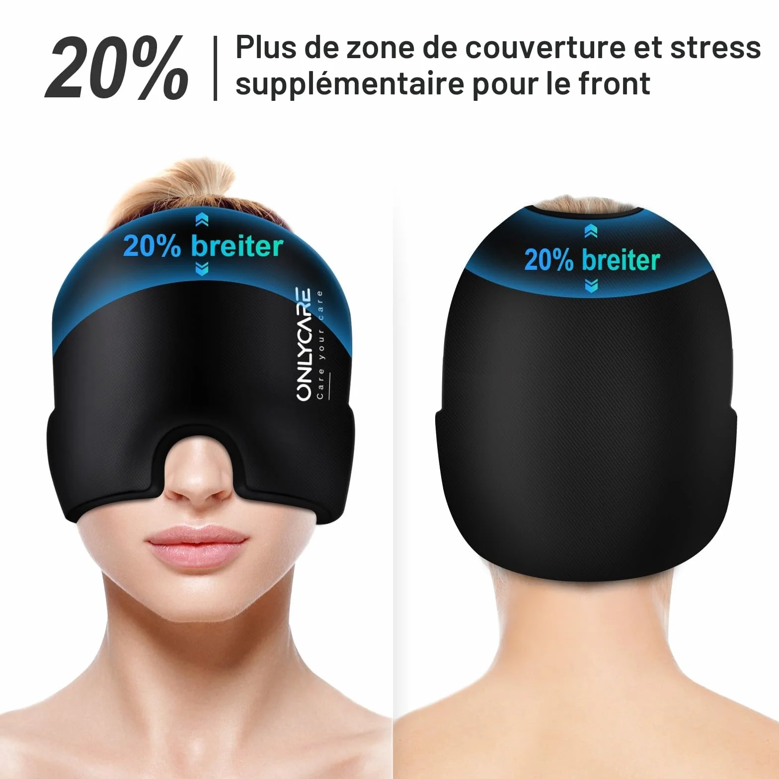 ONLYCARE Masque Migraine Cap Bonnet Poche de Glace en Gel Anti migraine Rafraîchissant Cold Therapy Relief