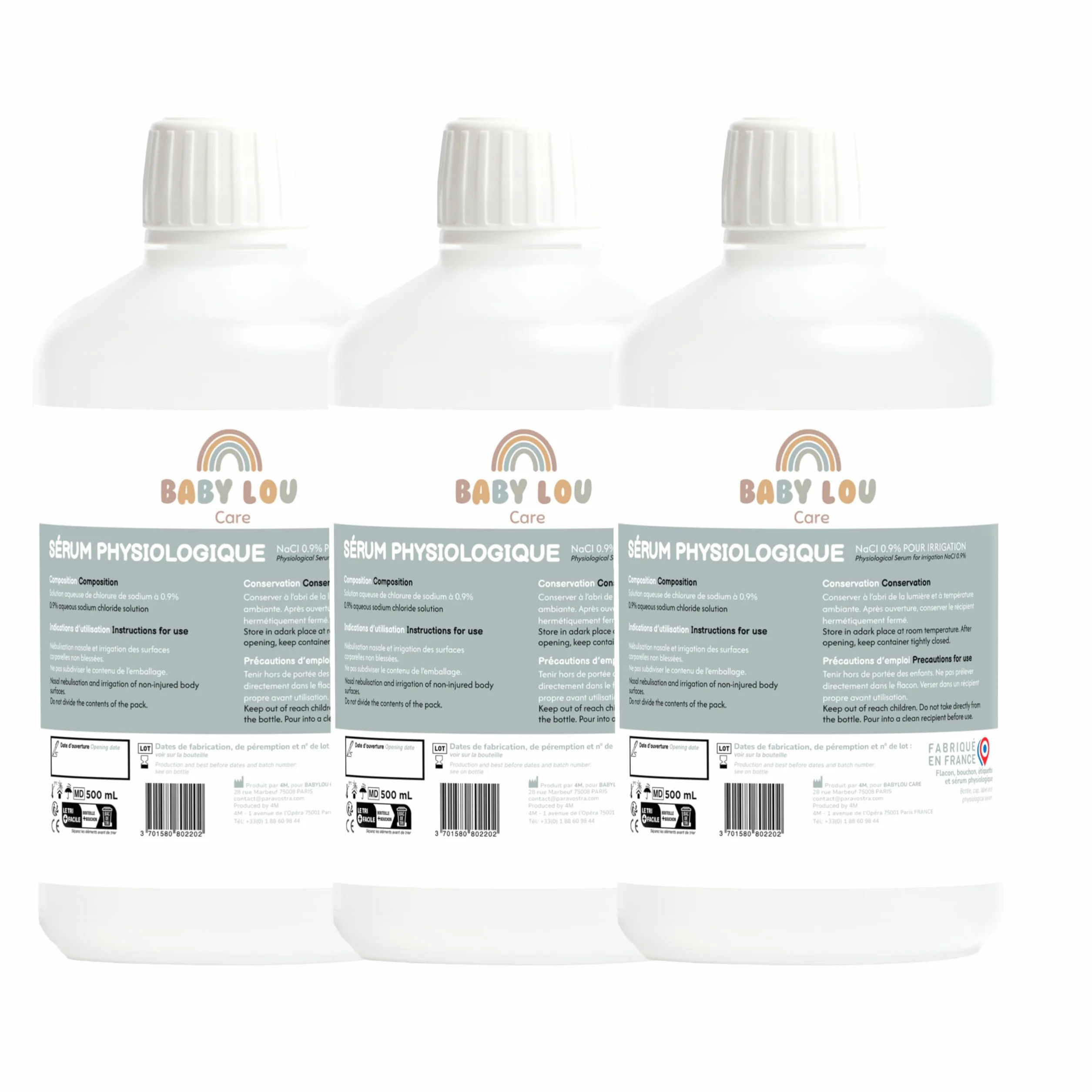 Sérum Physiologique 3x500 ml NaCl 0,9% Lavage des fosses nasales Hygiène du nez