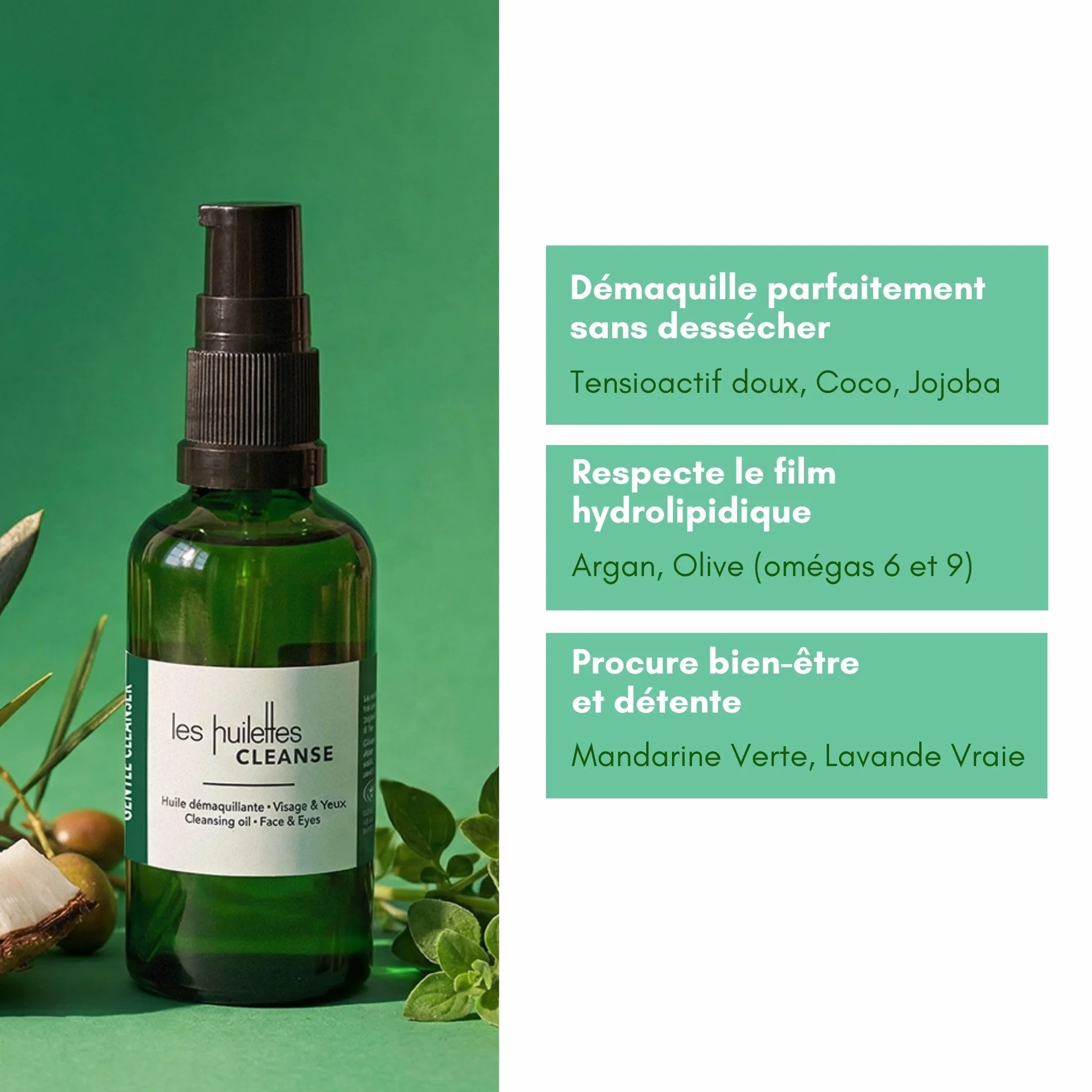 LES HUILETTES - Nettoyant Démaquillant CLEANSE - Tensio-actif doux - Nettoie en douceur le Visage et les Yeux - Tous types de peau - Epidermes Malmenés par des nettoyages agressifs - LAB ESSENTIEL
