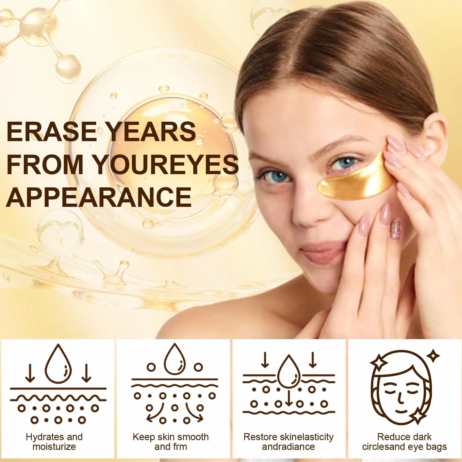 60 Patchs Masque Yeux 24k Or Anti Cernes Acide Hyaluronique