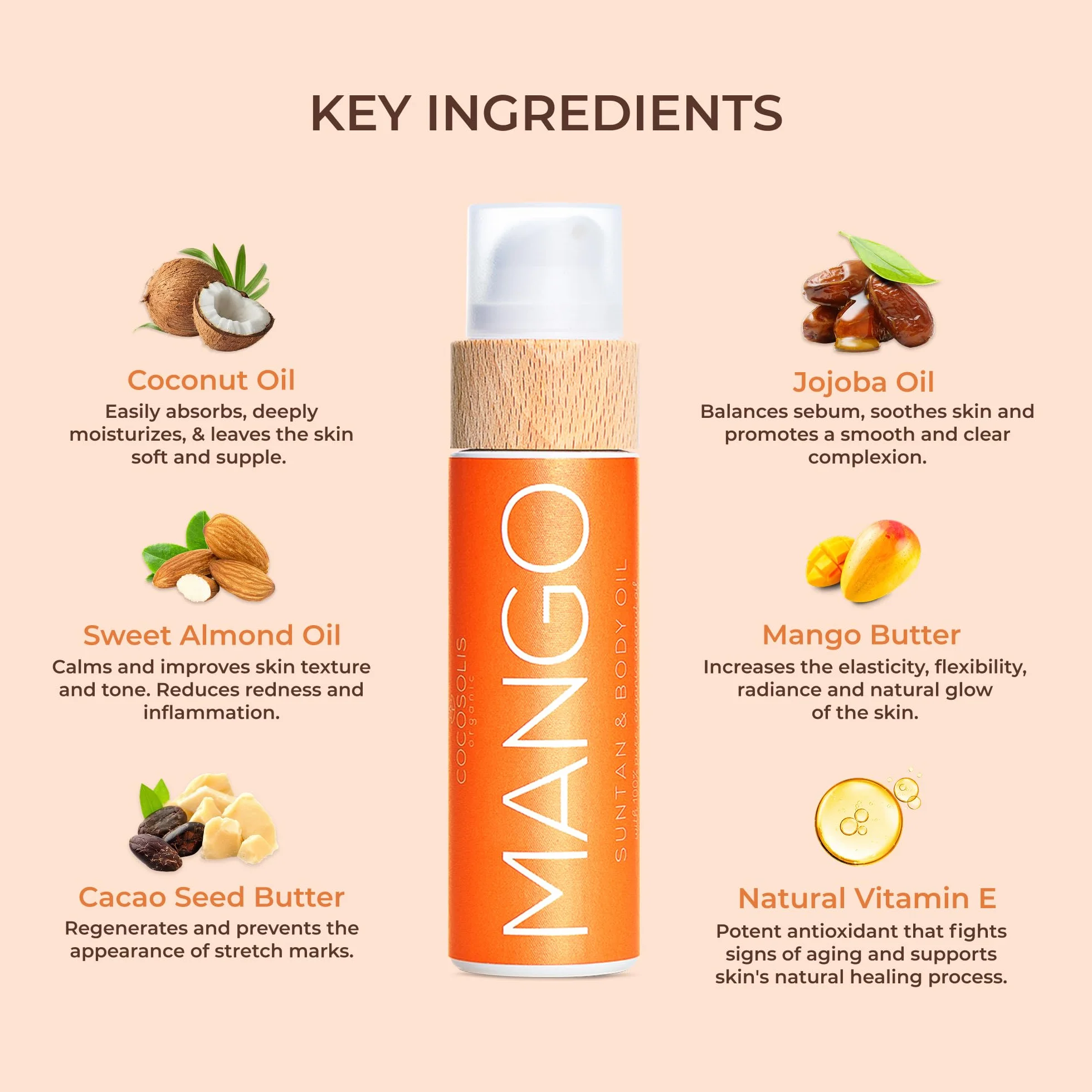 COCOSOLIS MANGO Huile bronzante Bio bronzage naturel - Six huiles naturelles parfum frais de mangue