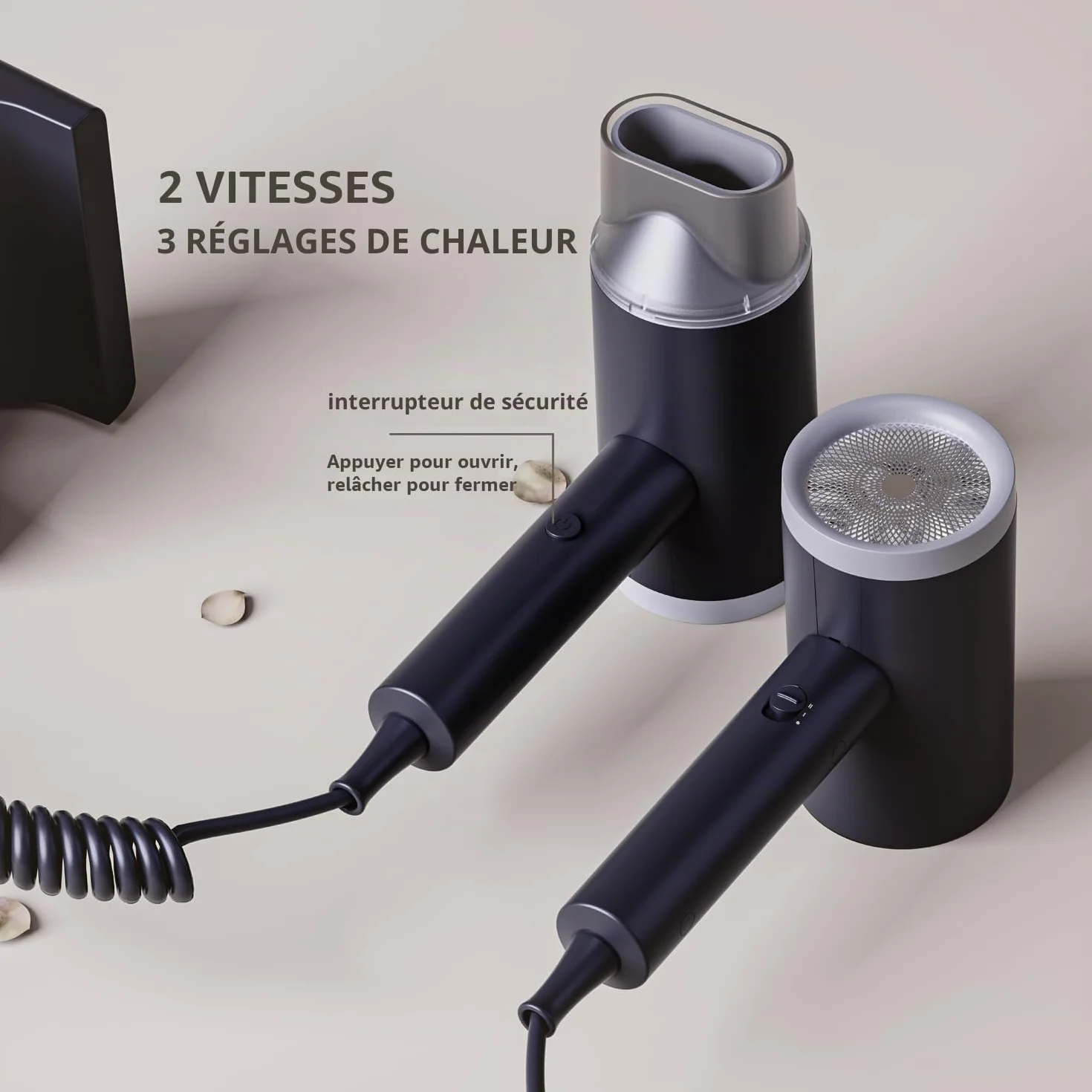 Sèche-cheveux 1875W avec Interrupteur de Sécurité,Seche Cheveux élégant avec Support Mural pour Salle de Bain,Hôtel et Maison, (Noir)