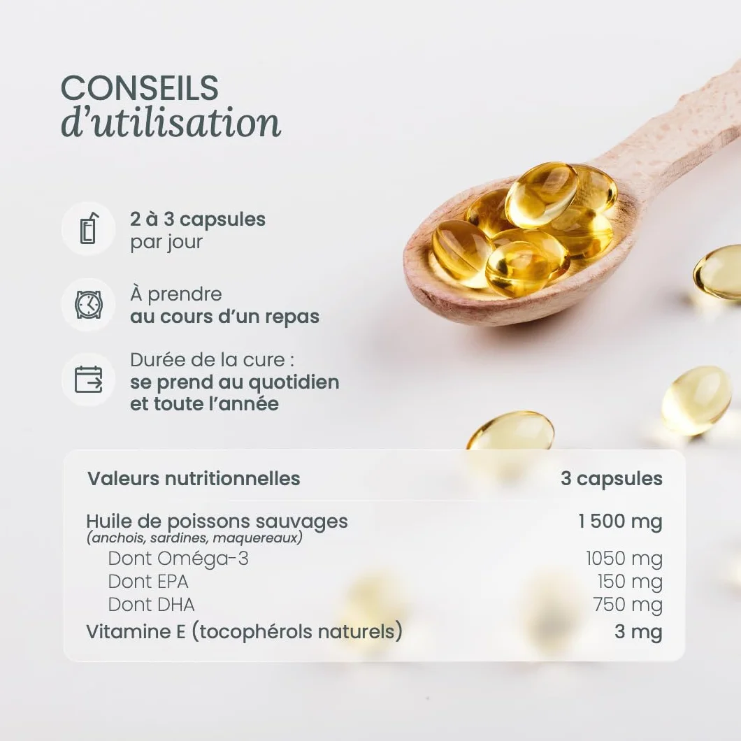 NUTRI & CO Omega 3 Huile de Poissons Sauvages EPAX® EPA DHA Vitamine E 120 capsules