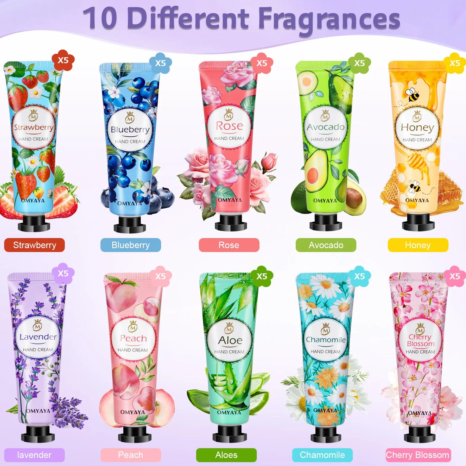 Lot de 50 mini crèmes pour les mains hydratantes parfumées - Cadeau anniversaire Noël
