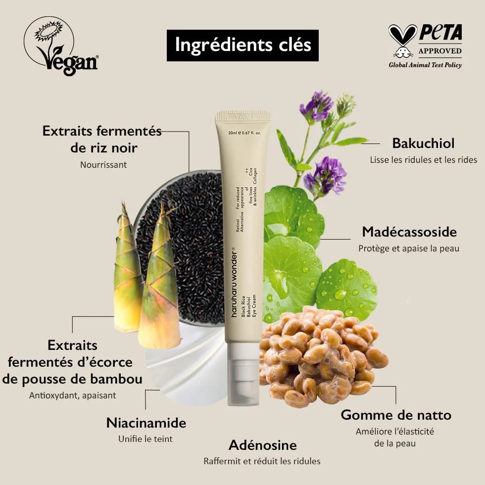 HARUHARU Wonder Black Rice Bakuchiol Crème contour des yeux 20 ml Anti rides alternative naturelle au rétinol